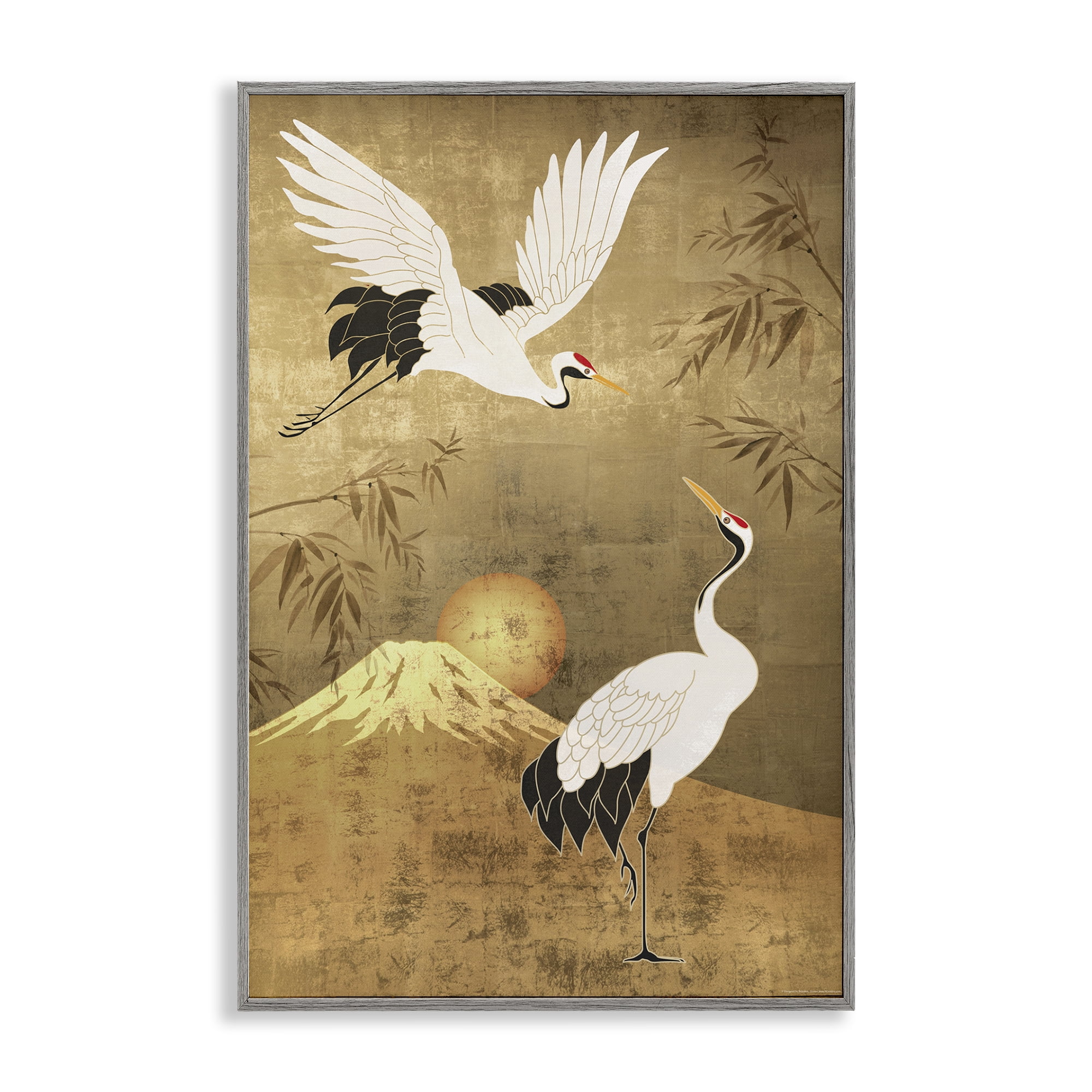 Stupell Industries Traditional Cranes & Mountain Animals Painting Gray Framed Art Print Wall Art, 16 x 24