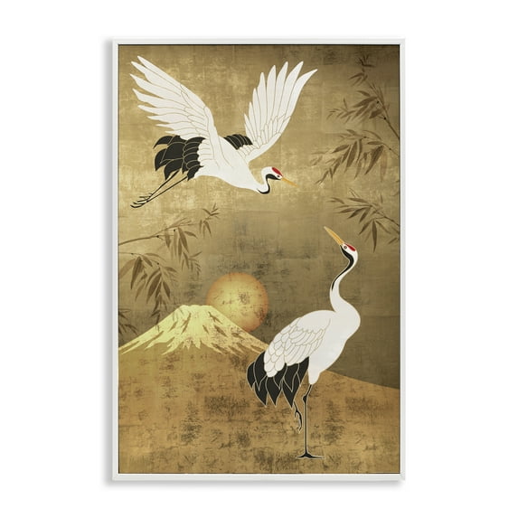 Stupell Industries Traditional Cranes & Mountain Animals Painting White Framed Art Print Wall Art, 20 x 30