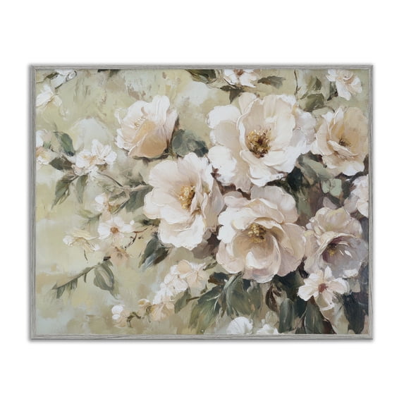 Stupell Industries Traditional Cream Dynamic Florals Gray Framed Giclee Art, 20 x 16, by Petals Prints Design