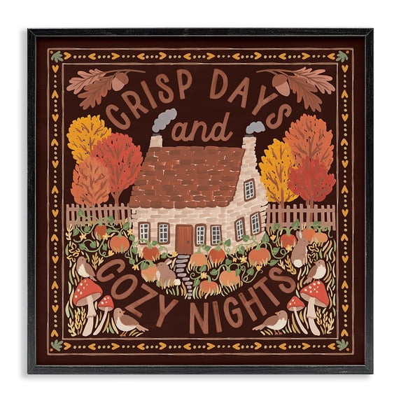 Stupell Industries Traditional Crisp Days Fall Phrase Black Framed Giclee Art, 24 x 24, by Laura Marshall