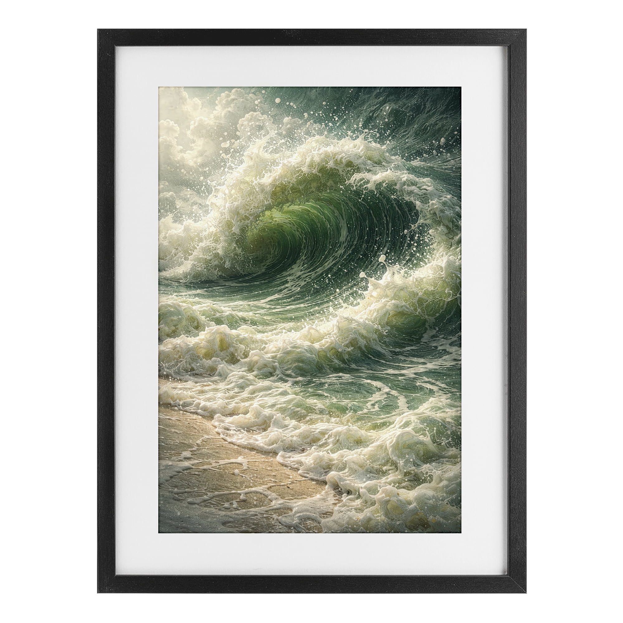 Stupell Industries Traditional Curled Tsunami Waves Black Framed Print ...