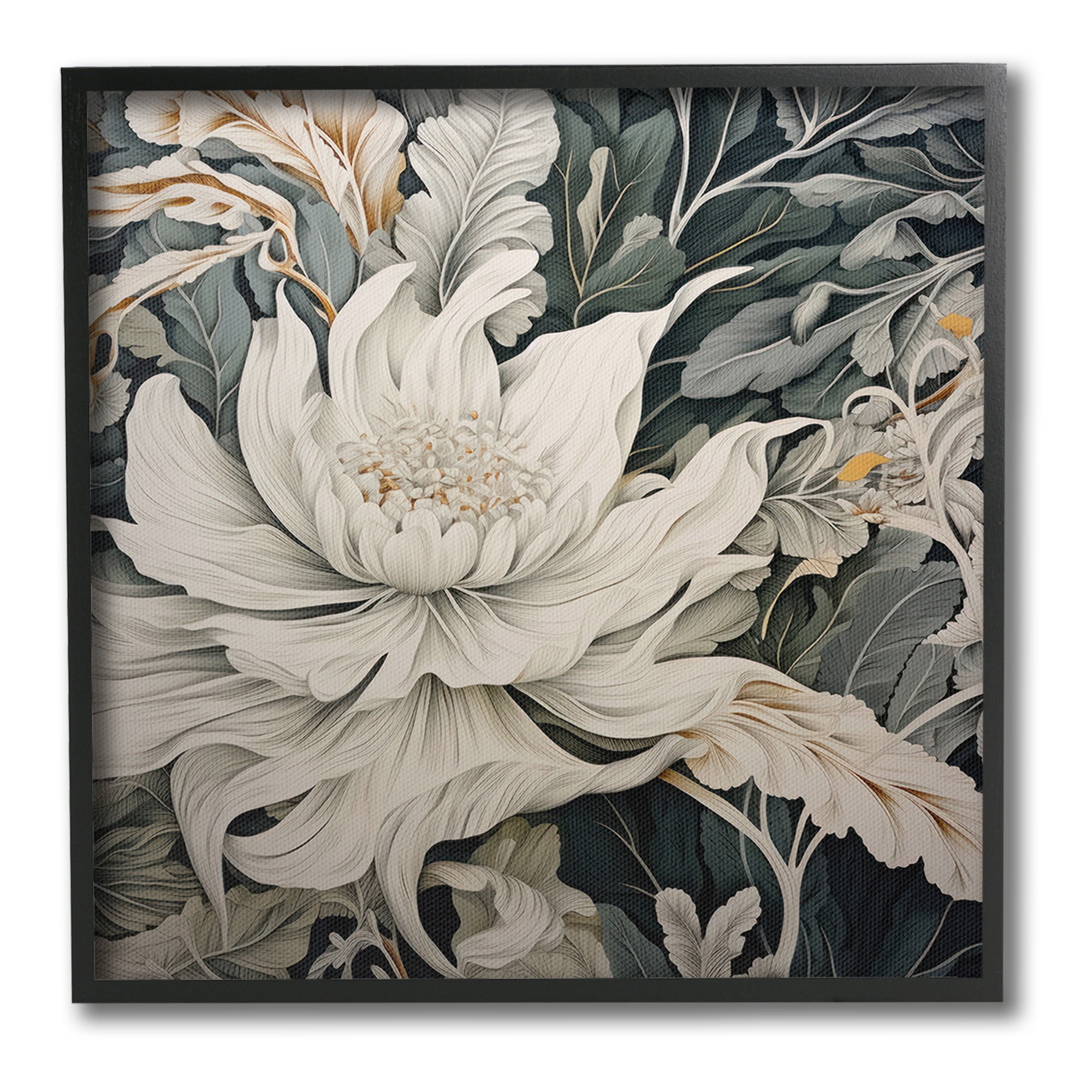 Stupell Industries Traditional Curving Flowers Botanical & Floral Painting Black Framed Art Print Wall Art, 17 x 17