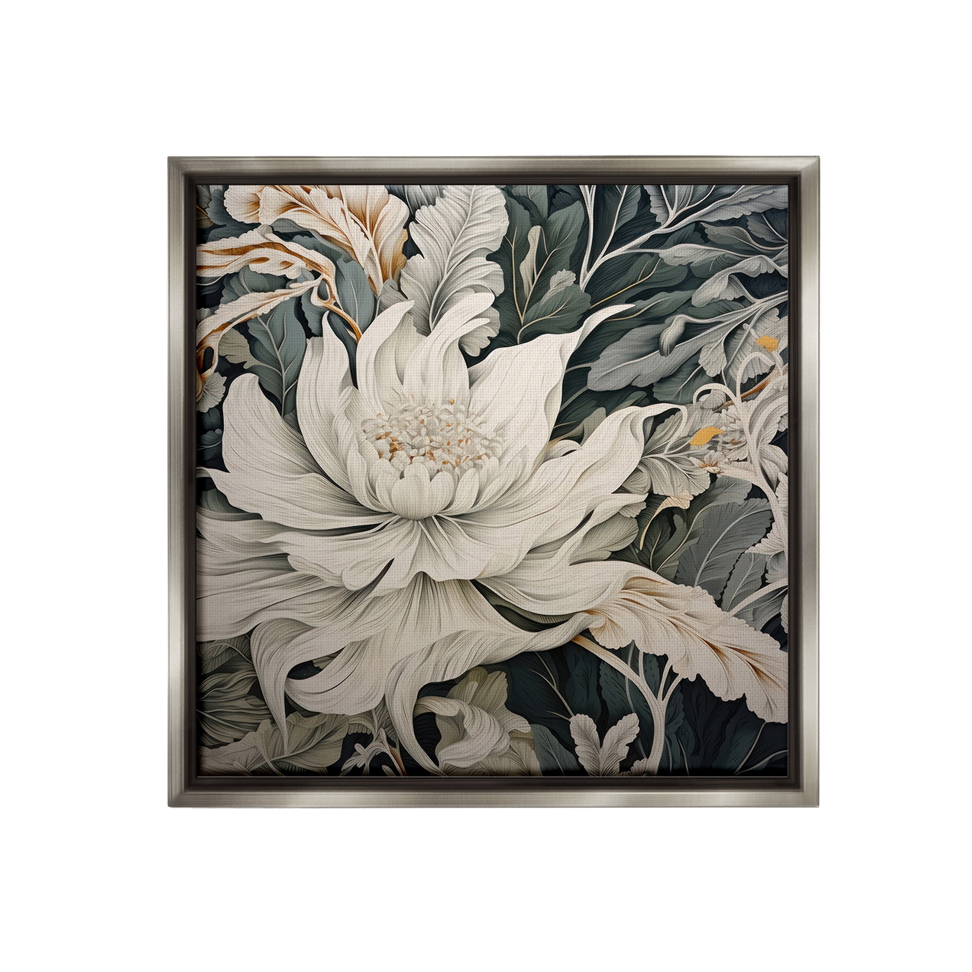 Stupell Industries Traditional Curving Flowers Botanical & Floral Painting Gray Floater Framed Canvas Art Print Wall Art, 18 x 18