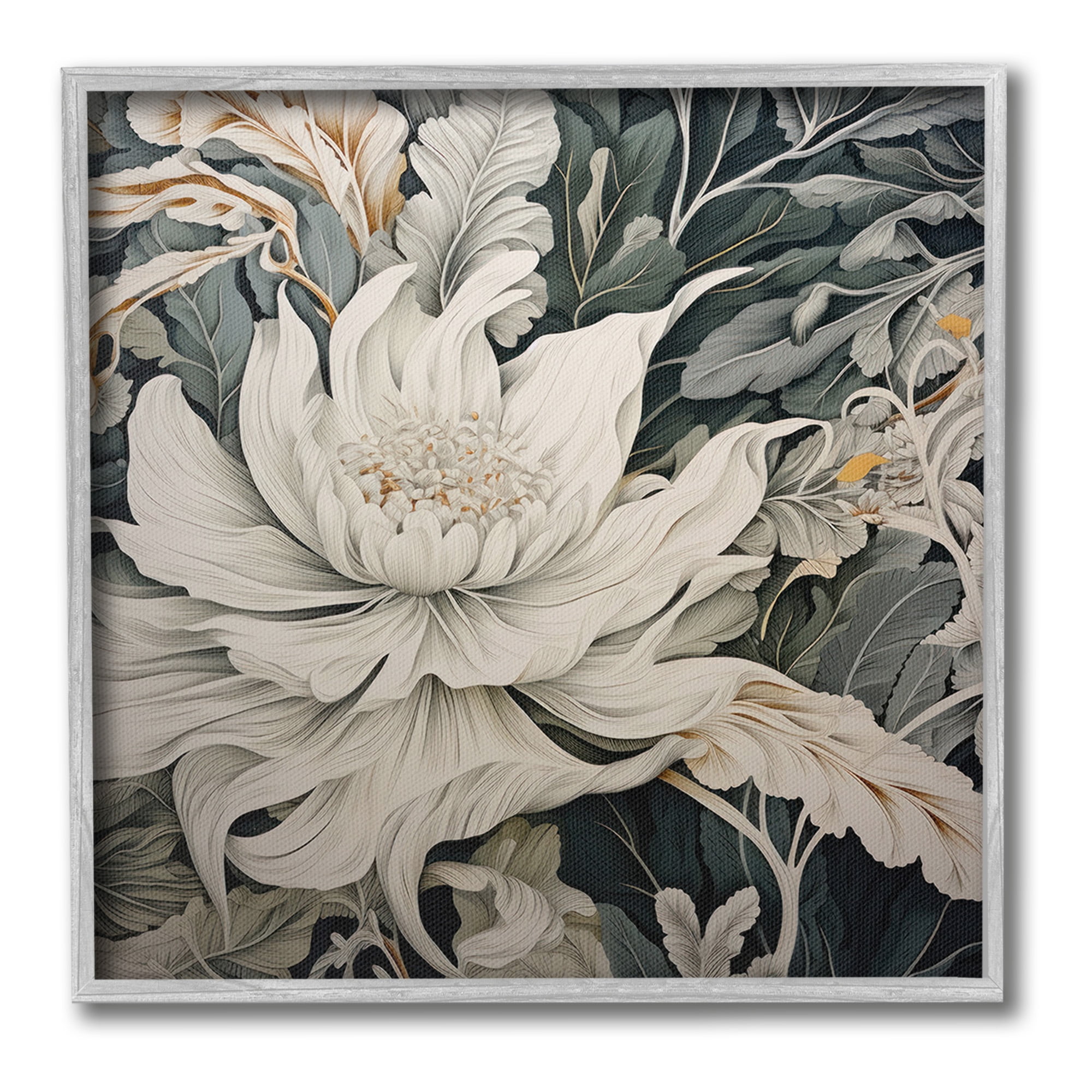 Stupell Industries Traditional Curving Flowers Botanical & Floral Painting Gray Framed Art Print Wall Art, 17 x 17