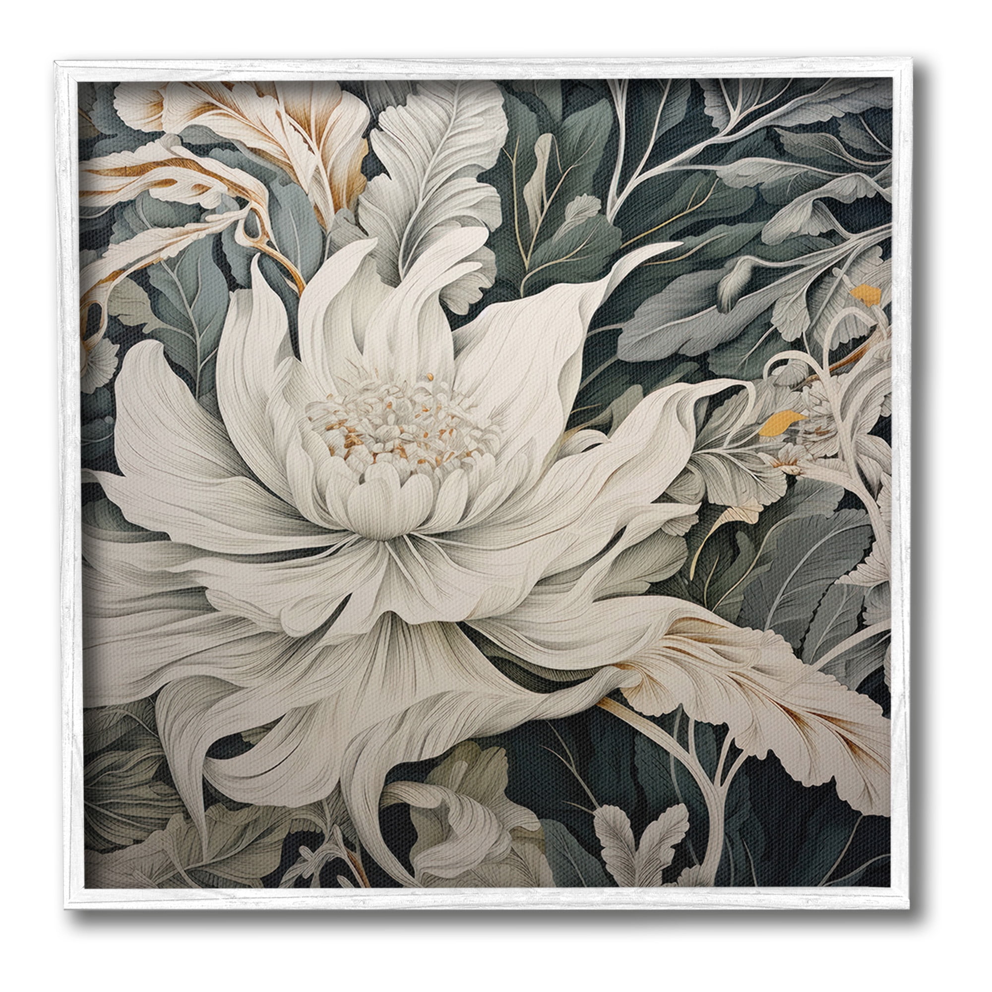 Stupell Industries Traditional Curving Flowers Botanical & Floral Painting White Framed Art Print Wall Art, 17 x 17