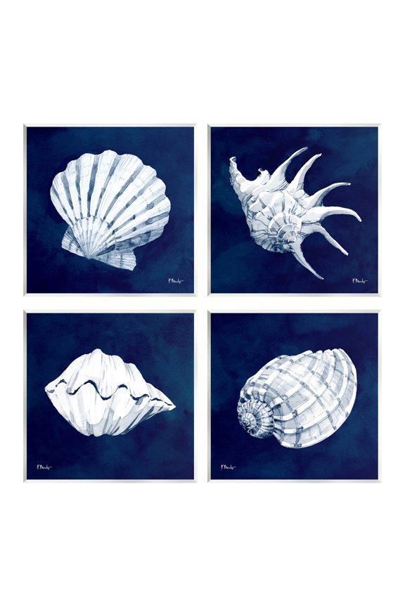 Industries Traditional Cyanotype Shells Graphic Art Unframed Art Print Wall Art, Set of 4, Design by Paul Brent
