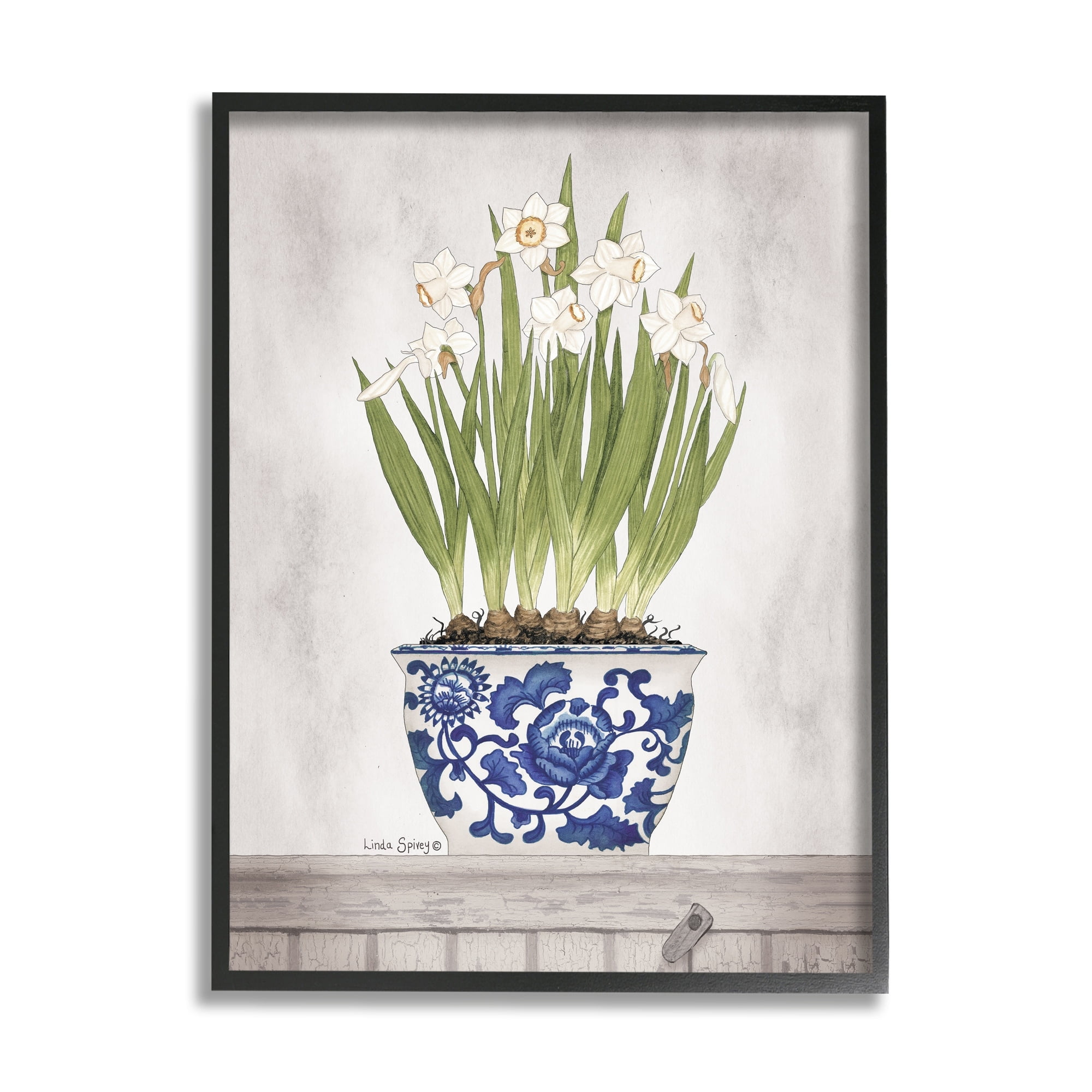 Stupell Industries Traditional Daffodil Flowers Porcelain Pattern Bowl Countryside Flowers,11 x 14, Design by Linda Spivey