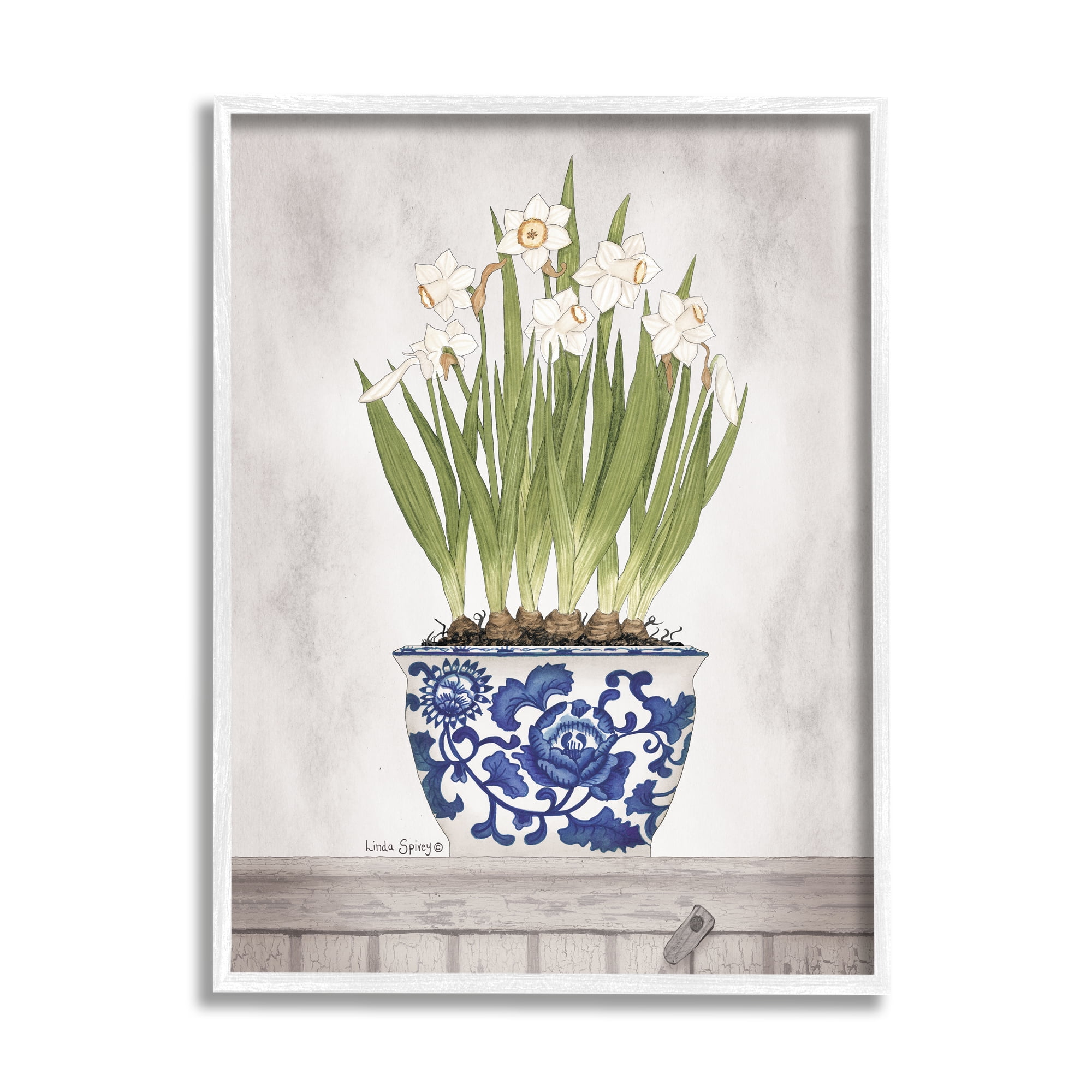 Stupell Industries Traditional Daffodil Flowers Porcelain Pattern Bowl Countryside Flowers,11 x 14, Design by Linda Spivey