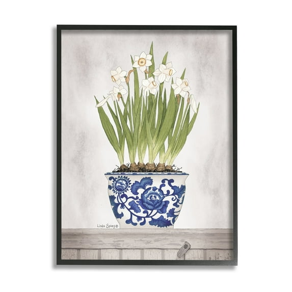 Stupell Industries Traditional Daffodil Flowers Porcelain Pattern Bowl Countryside Flowers,16 x 20, Design by Linda Spivey