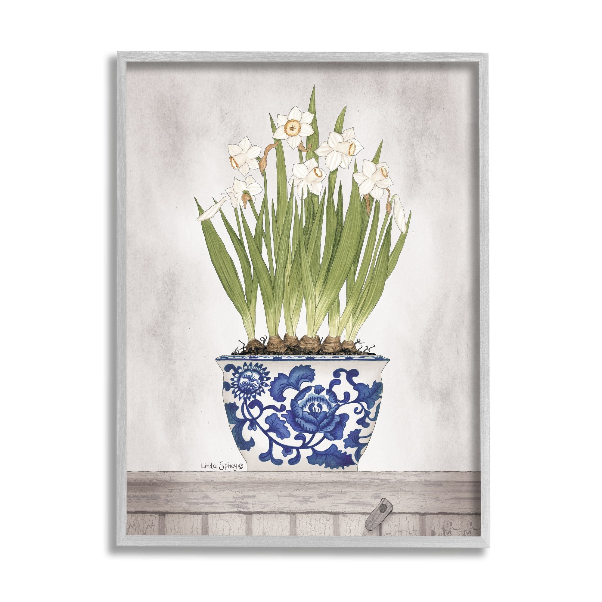 Stupell Industries Traditional Daffodil Flowers Porcelain Pattern Bowl Countryside Flowers,16 x 20, Design by Linda Spivey