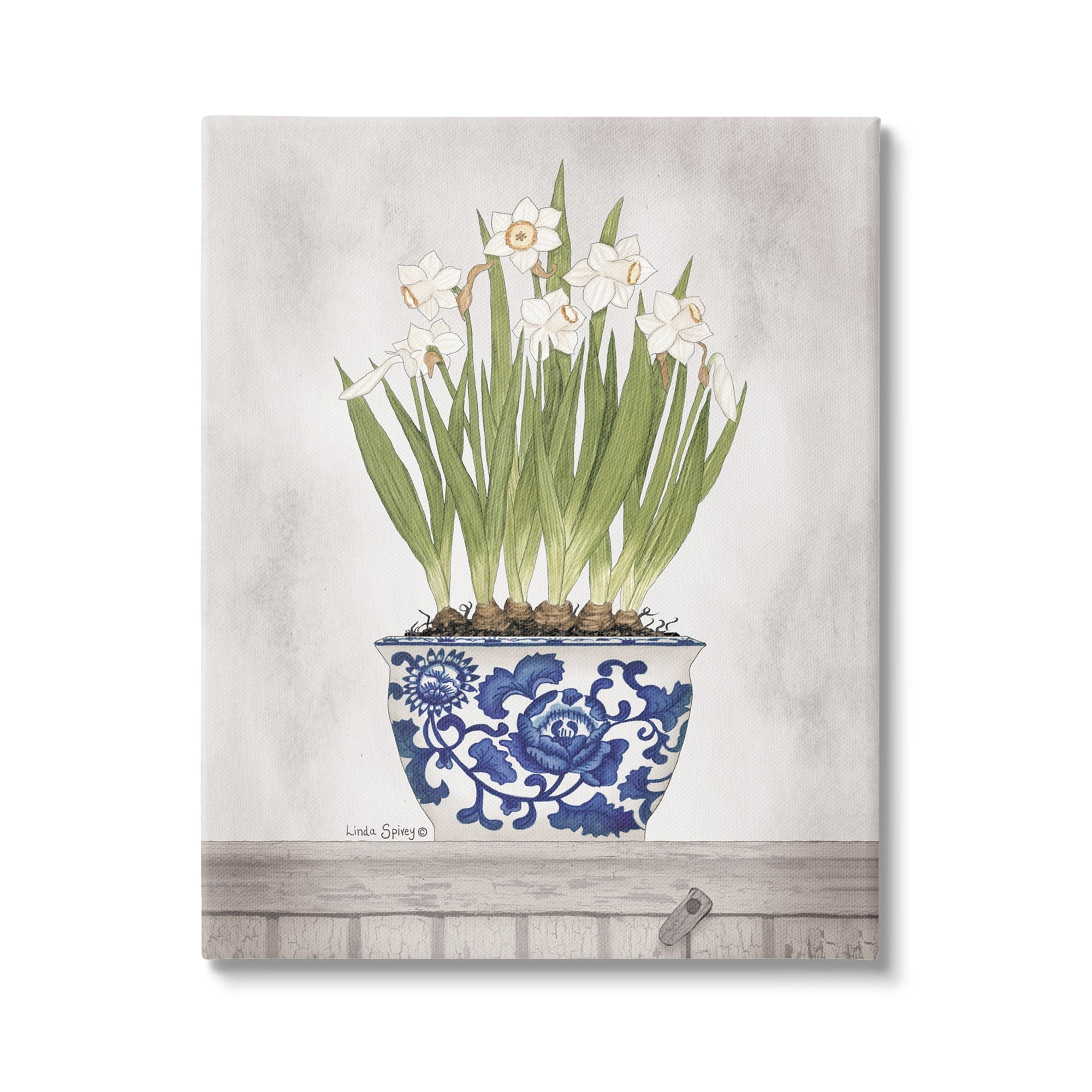 Stupell Industries Traditional Daffodil Flowers Porcelain Pattern Bowl Countryside Flowers,24 x 30, Design by Linda Spivey