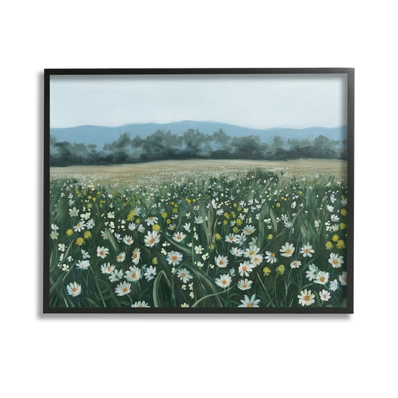 Stupell Industries Traditional Daisy Meadow Landscape Painting Black Framed Art Print Wall Art, 14 x 11