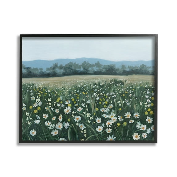 Stupell Industries Traditional Daisy Meadow Landscape Painting Black Framed Art Print Wall Art, 30 x 24