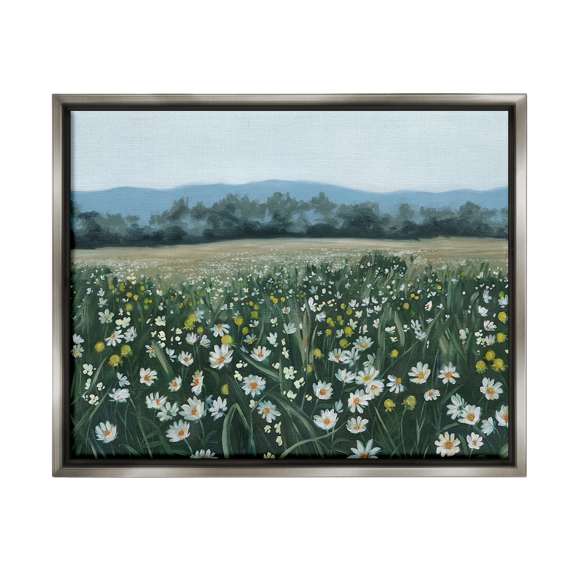 Stupell Industries Traditional Daisy Meadow Landscape Painting Gray Floater Framed Canvas Art Print Wall Art, 31 x 25