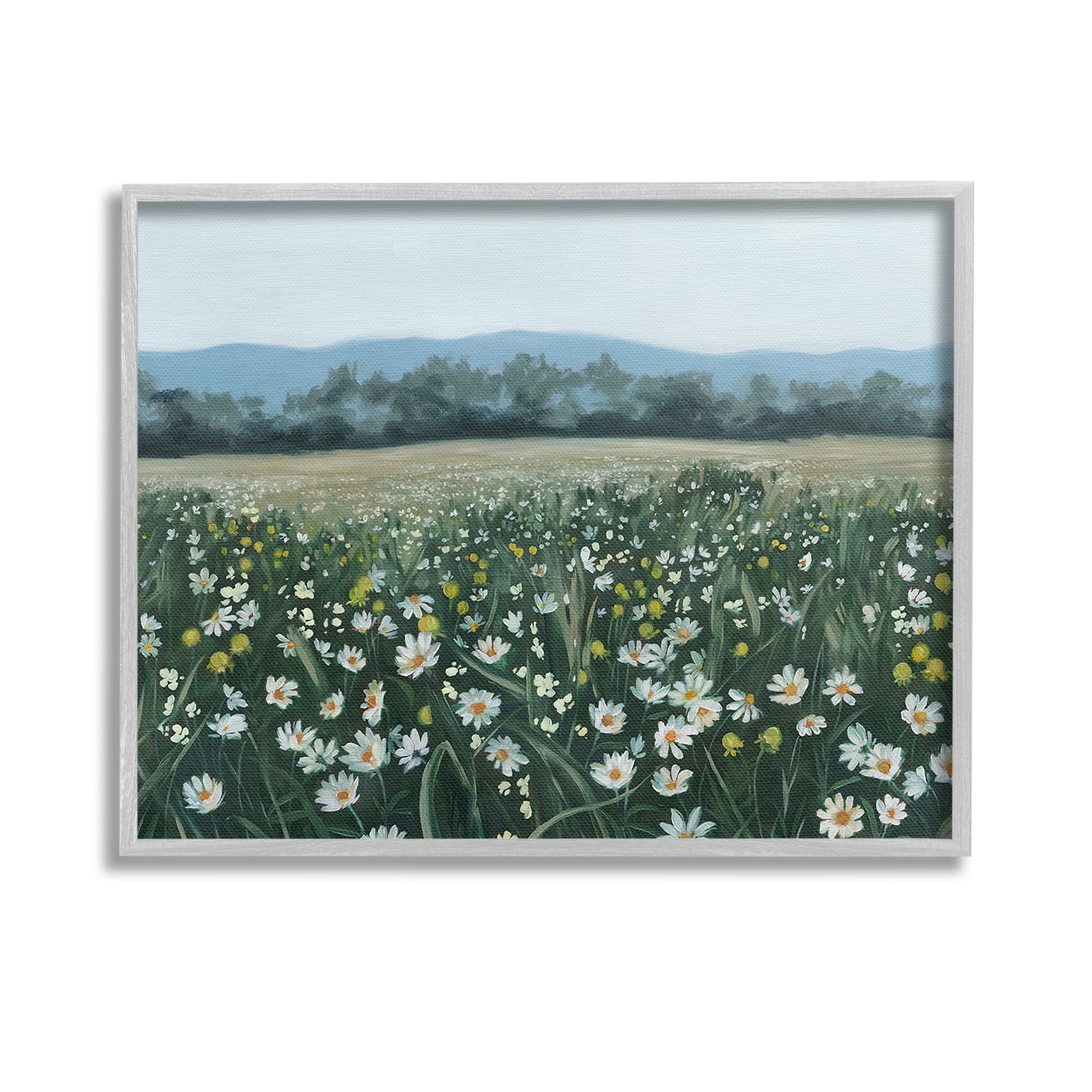 Stupell Industries Traditional Daisy Meadow Landscape Painting Gray Framed Art Print Wall Art, 14 x 11