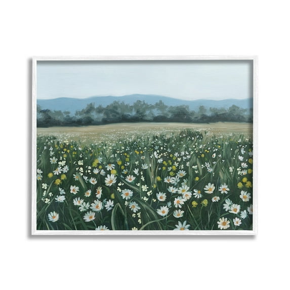 Stupell Industries Traditional Daisy Meadow Landscape Painting White Framed Art Print Wall Art, 30 x 24
