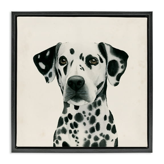Stupell Industries Traditional Dalmatian Portrait Animals & Insects Painting Black Floater Framed Canvas Art Print Wall Art, 18 x 18