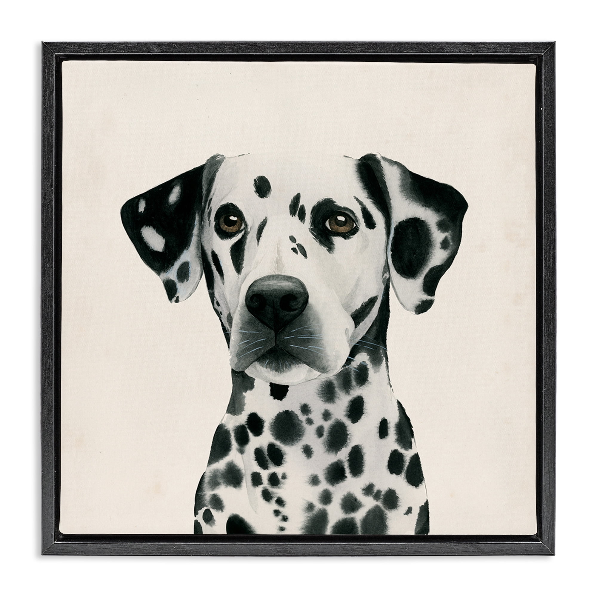 Stupell Industries Traditional Dalmatian Portrait Animals & Insects Painting Black Floater Framed Canvas Art Print Wall Art, 25 x 25