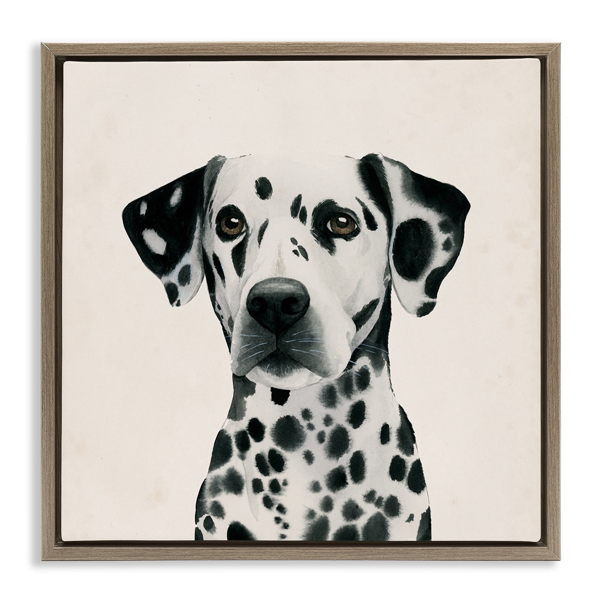 Stupell Industries Traditional Dalmatian Portrait Animals & Insects Painting Brown Floater Framed Canvas Art Print Wall Art, 18 x 18