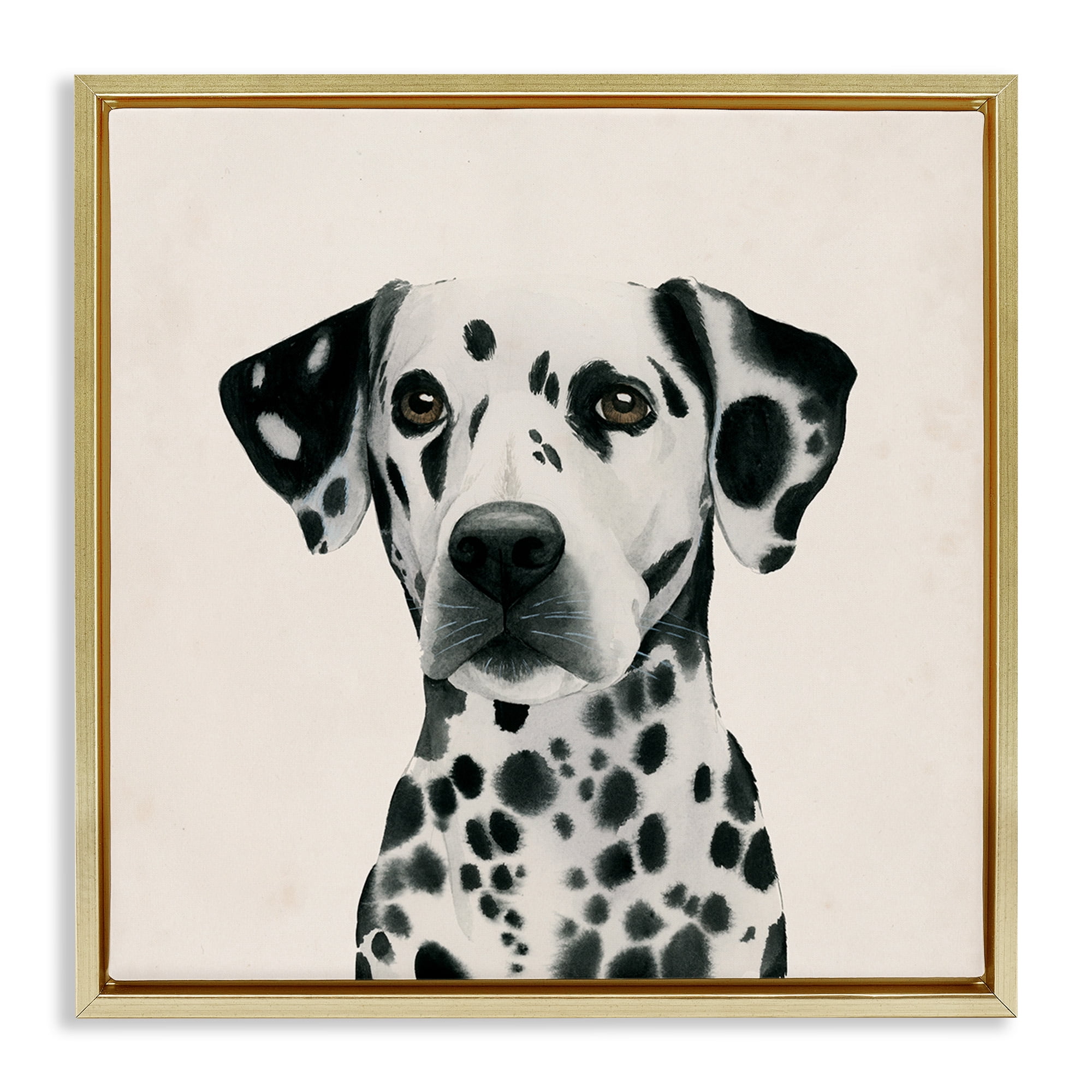 Stupell Industries Traditional Dalmatian Portrait Animals & Insects Painting Gold Floater Framed Canvas Art Print Wall Art, 18 x 18