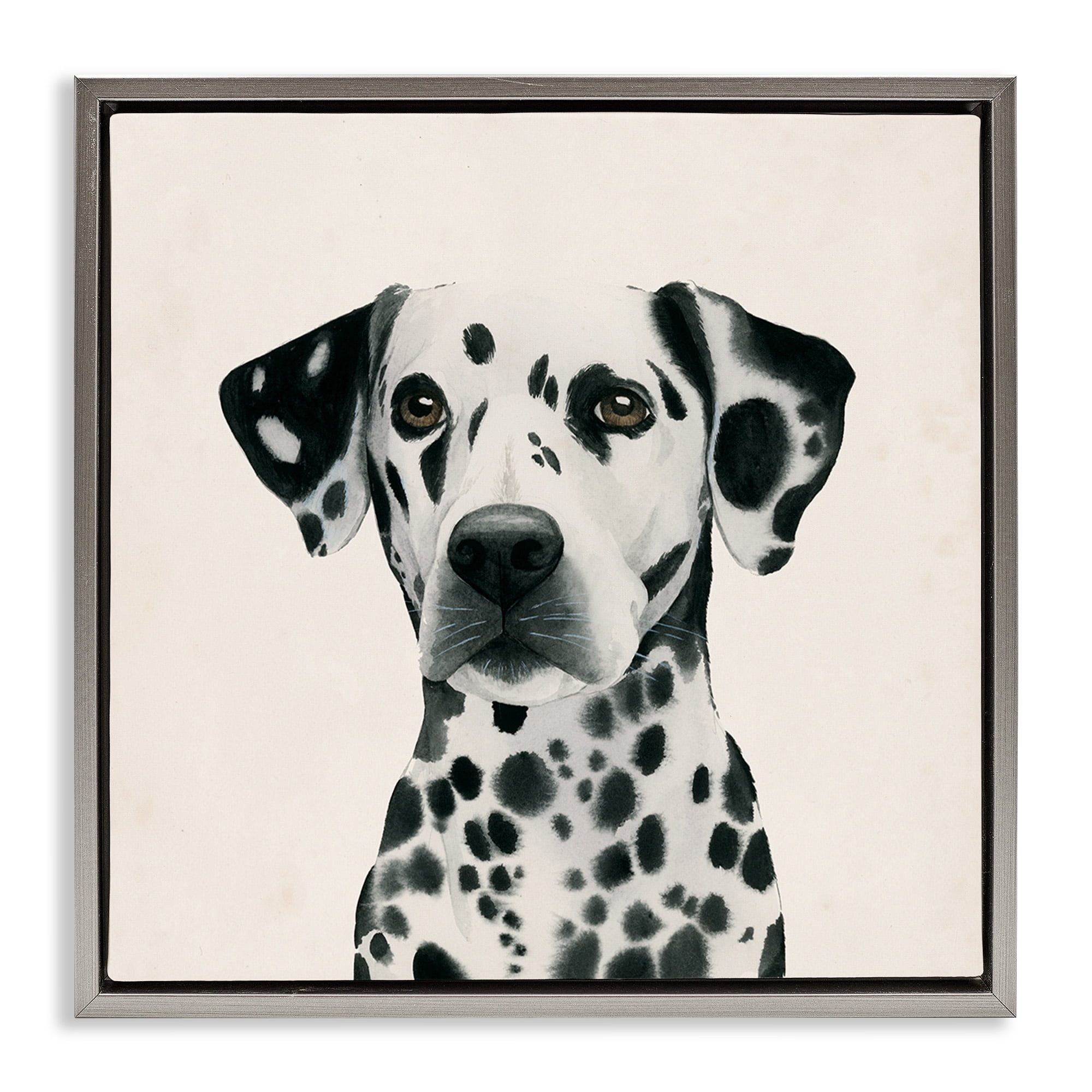 Stupell Industries Traditional Dalmatian Portrait Animals & Insects Painting Gray Floater Framed Canvas Art Print Wall Art, 18 x 18