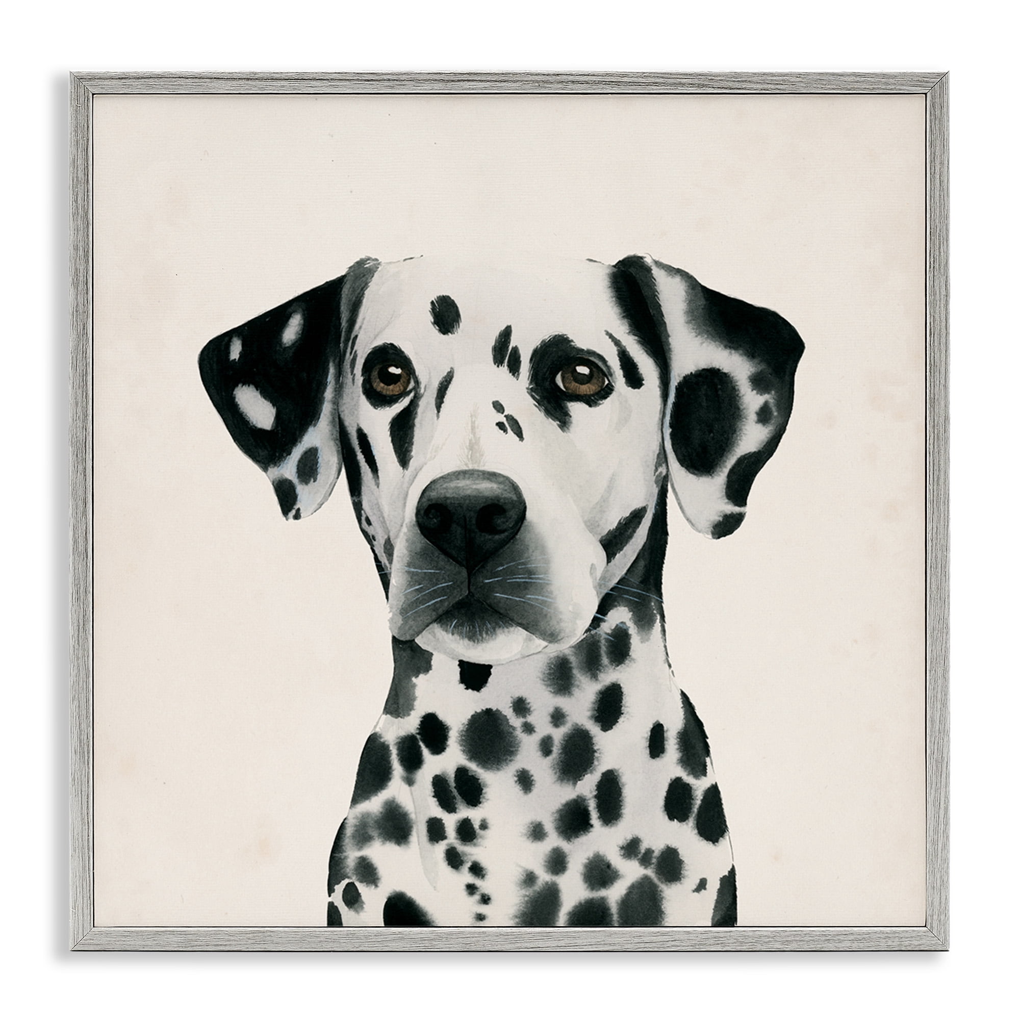 Stupell Industries Traditional Dalmatian Portrait Animals & Insects Painting Gray Framed Art Print Wall Art, 24 x 24