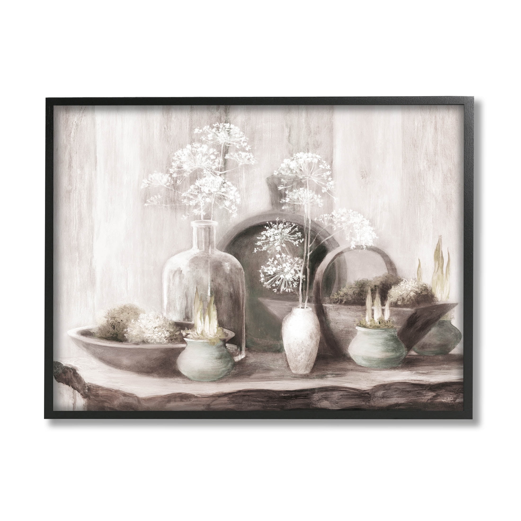 Stupell Industries Traditional Delicate Florals Still Life Painting Black Framed Art Print Wall Art, Design by Julia Purinton