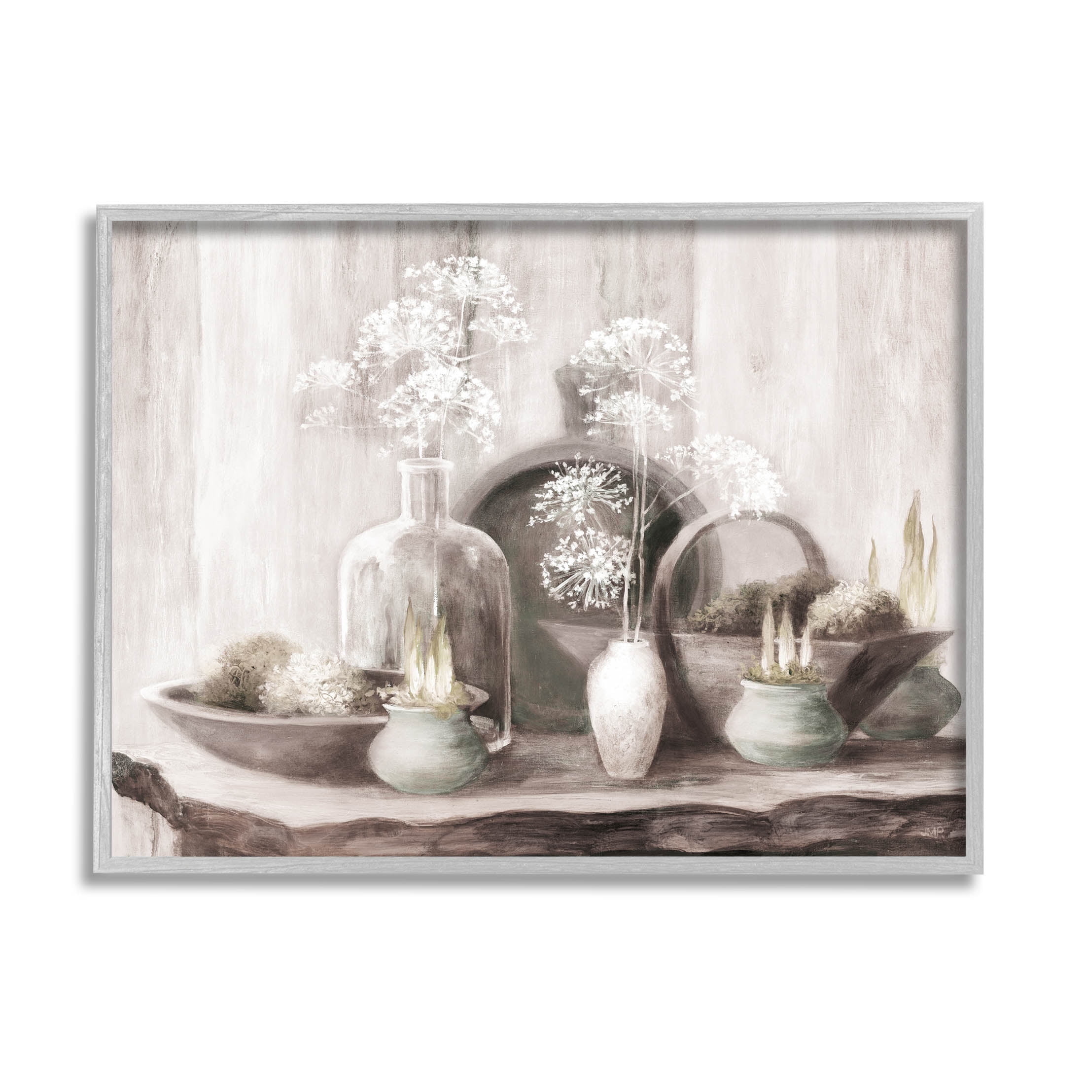 Stupell Industries Traditional Delicate Florals Still Life Painting Gray Framed Art Print Wall Art, Design by Julia Purinton