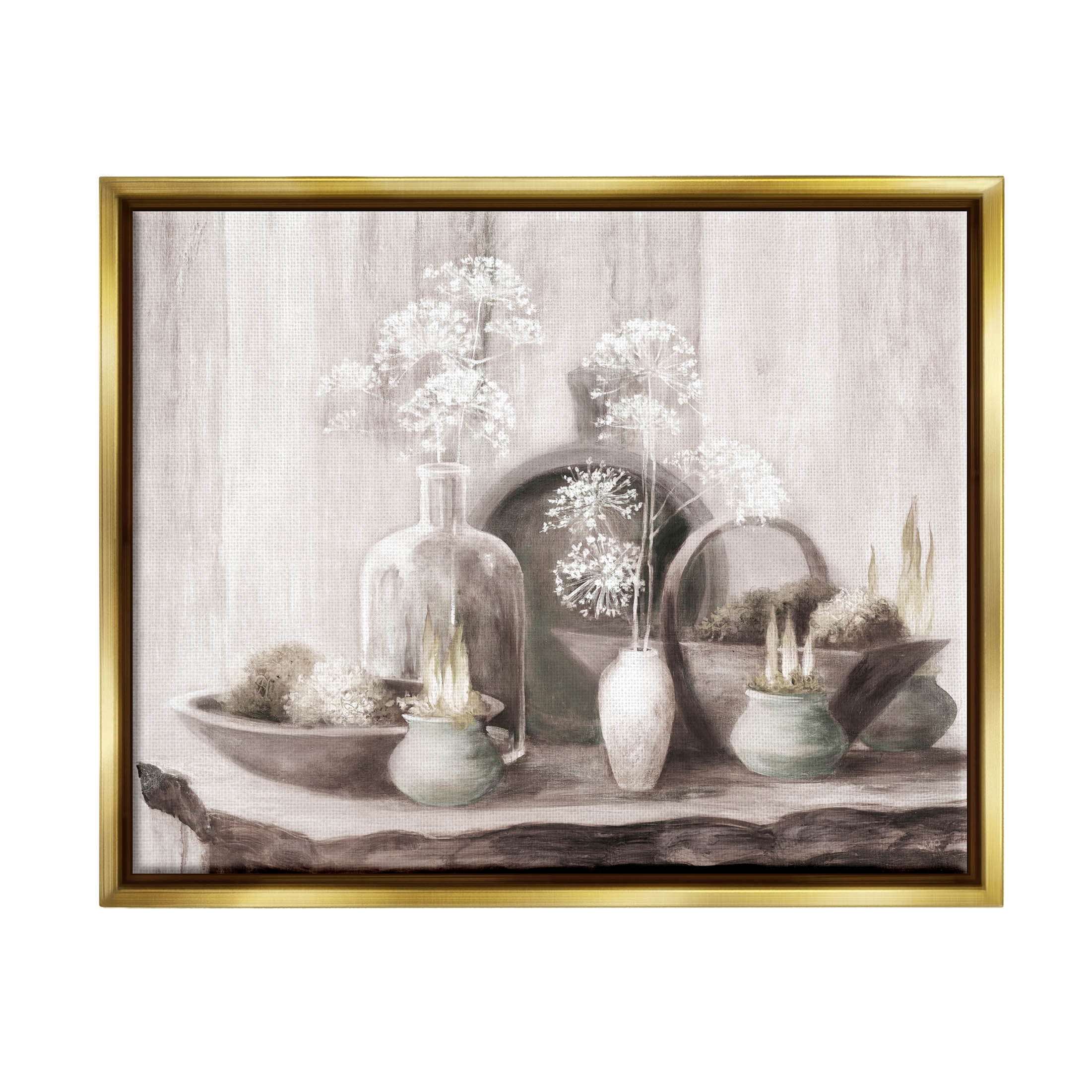 Stupell Industries Traditional Delicate Florals Still Life Painting Metallic Gold Floating Framed Canvas Print Wall Art, Design by Julia Purinton