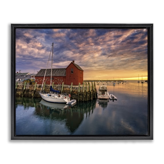 Stupell Industries Traditional Docked Boats Marina Harbor Photography Black Floating Frame Canvas Art, 21 x 17, by Rick Berk