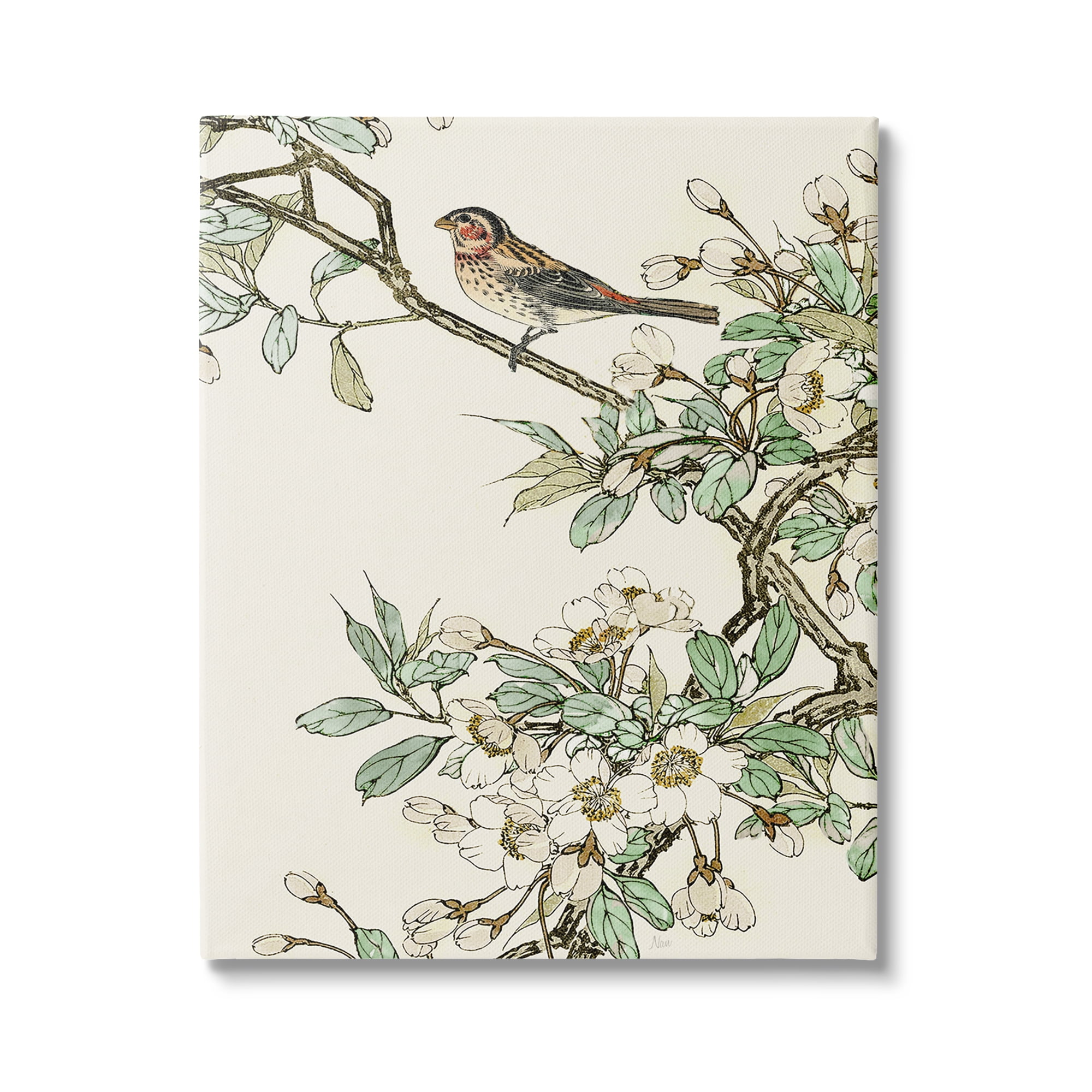 Stupell Industries Traditional Dogwood & Bird Botanical & Floral Painting Gallery Wrapped Canvas Art Print Wall Art, 30 x 40