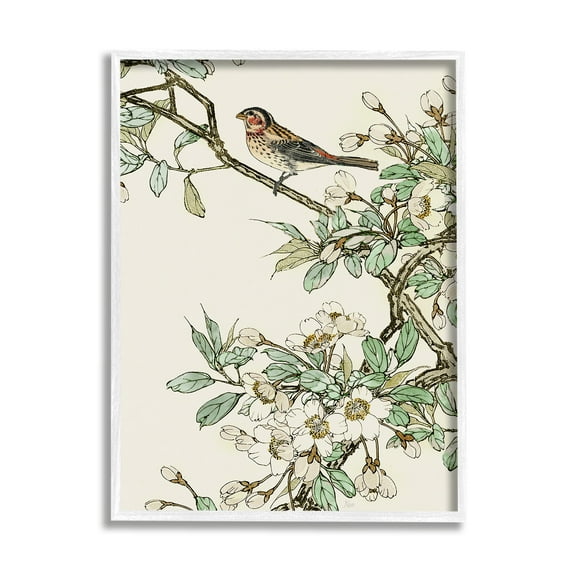 Stupell Industries Traditional Dogwood & Bird Botanical & Floral Painting White Framed Art Print Wall Art, 11 x 14