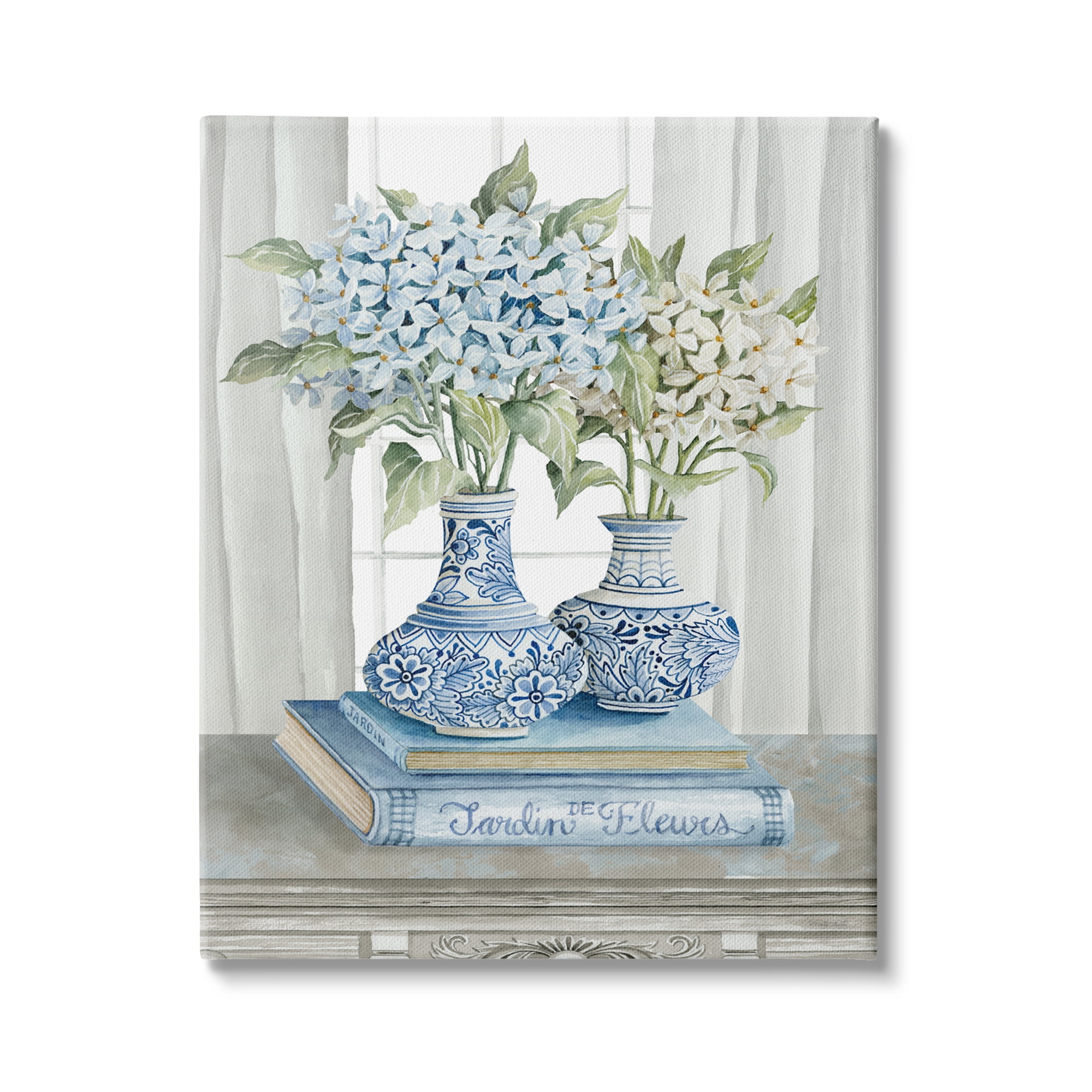 Stupell Industries Traditional Dogwood Floral Bouquets Blue Books Stacked, 24 x 30,Design by Cindy Jacobs