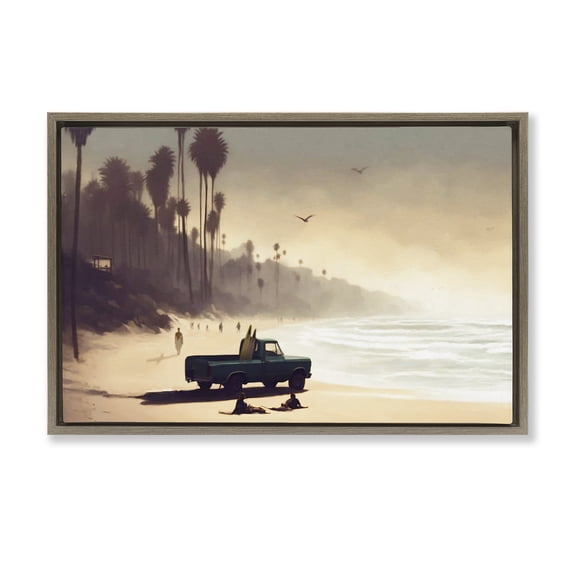 Stupell Industries Traditional Dreamy Beach Tropical View Brown Floating Frame Canvas Art, 25 x 17, by Noah Bay
