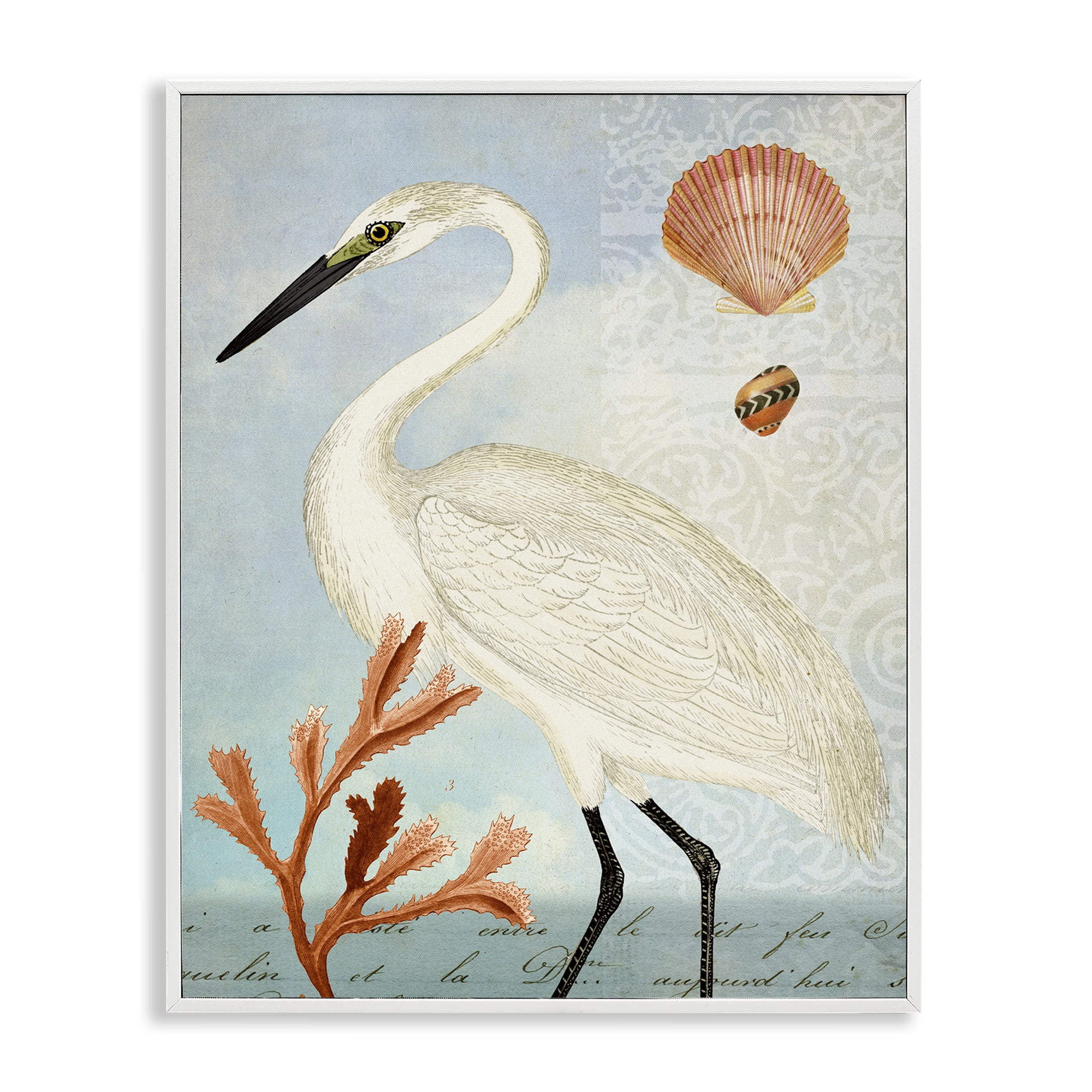 Stupell Industries Traditional Egret Aquatic Motif Animals & Insects Painting White Framed Art Print Wall Art, 11 x 14