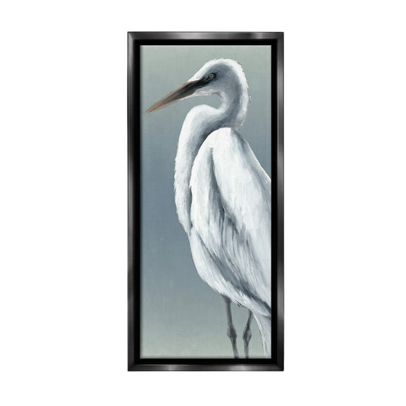 Stupell Industries Traditional Egret Bird Animals & Insects Painting Black Floater Framed Canvas Art Print Wall Art, 11 x 25