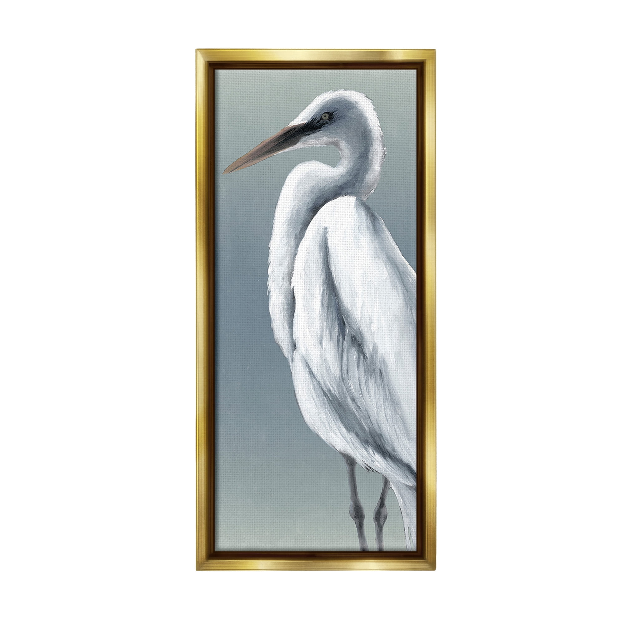Stupell Industries Traditional Egret Bird Animals & Insects Painting Gold Floater Framed Canvas Art Print Wall Art, 14 x 31
