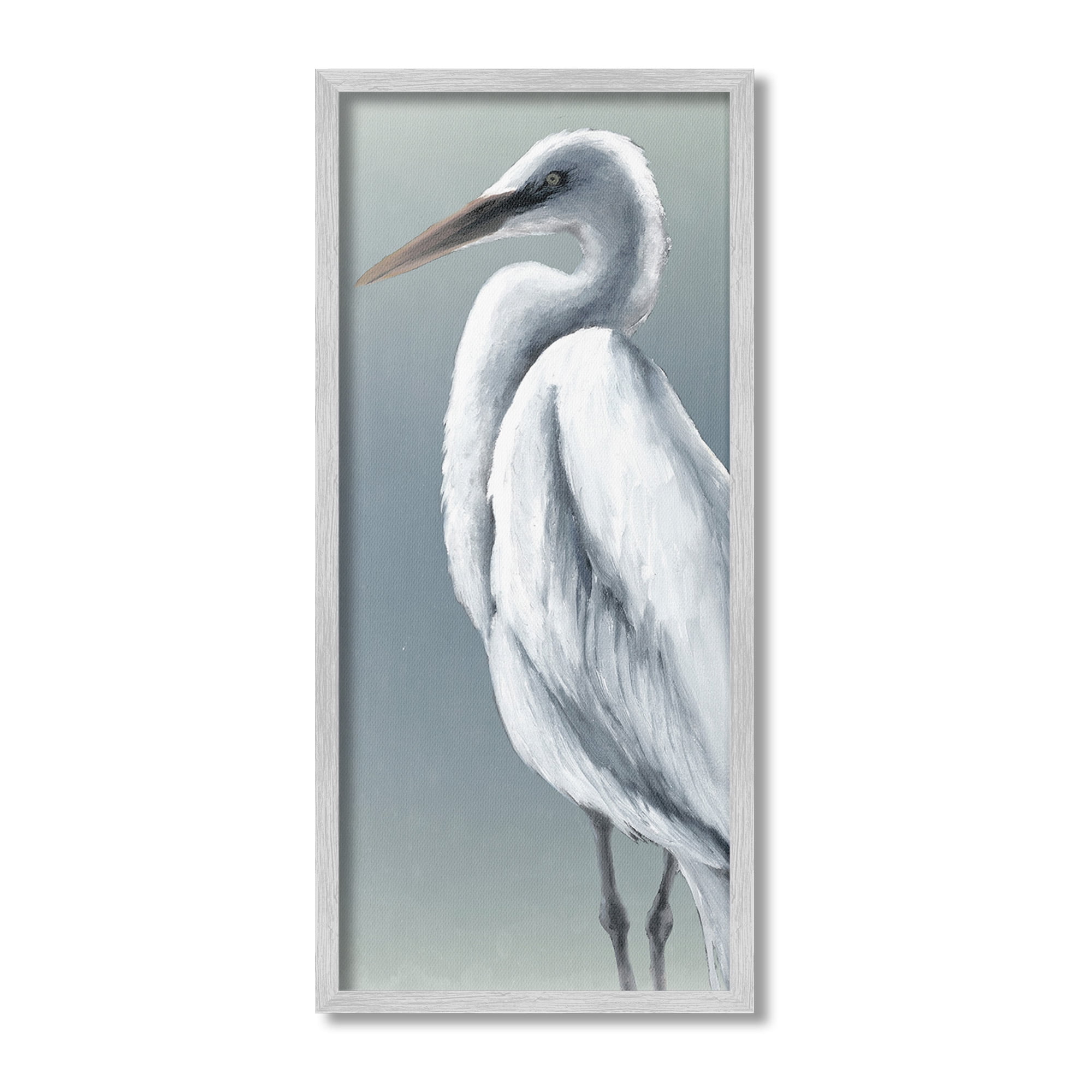 Stupell Industries Traditional Egret Bird Animals & Insects Painting Gray Framed Art Print Wall Art, 10 x 24
