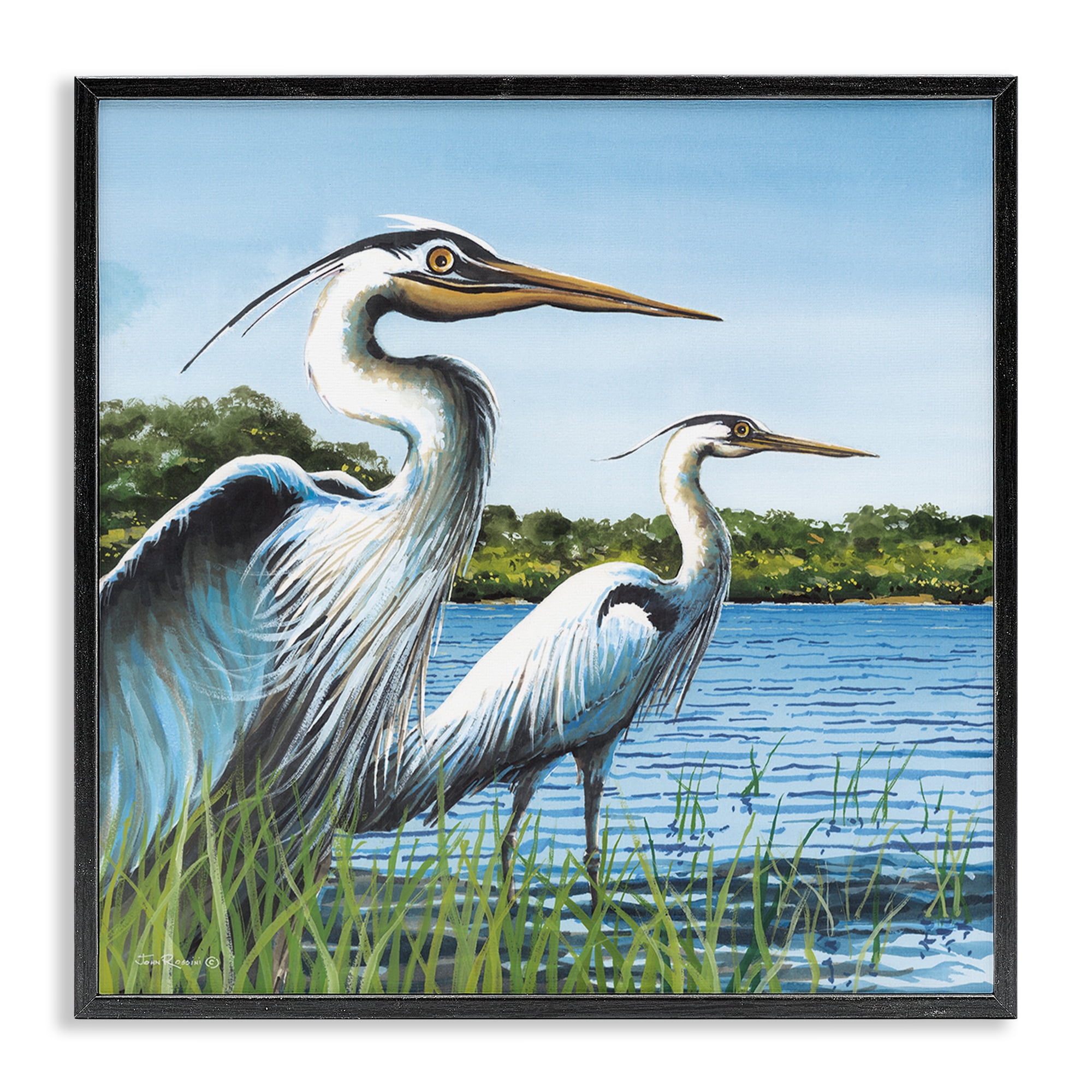 Stupell Industries Traditional Egrets Gazing Animals & Insects Painting Black Framed Art Print Wall Art, 17 x 17