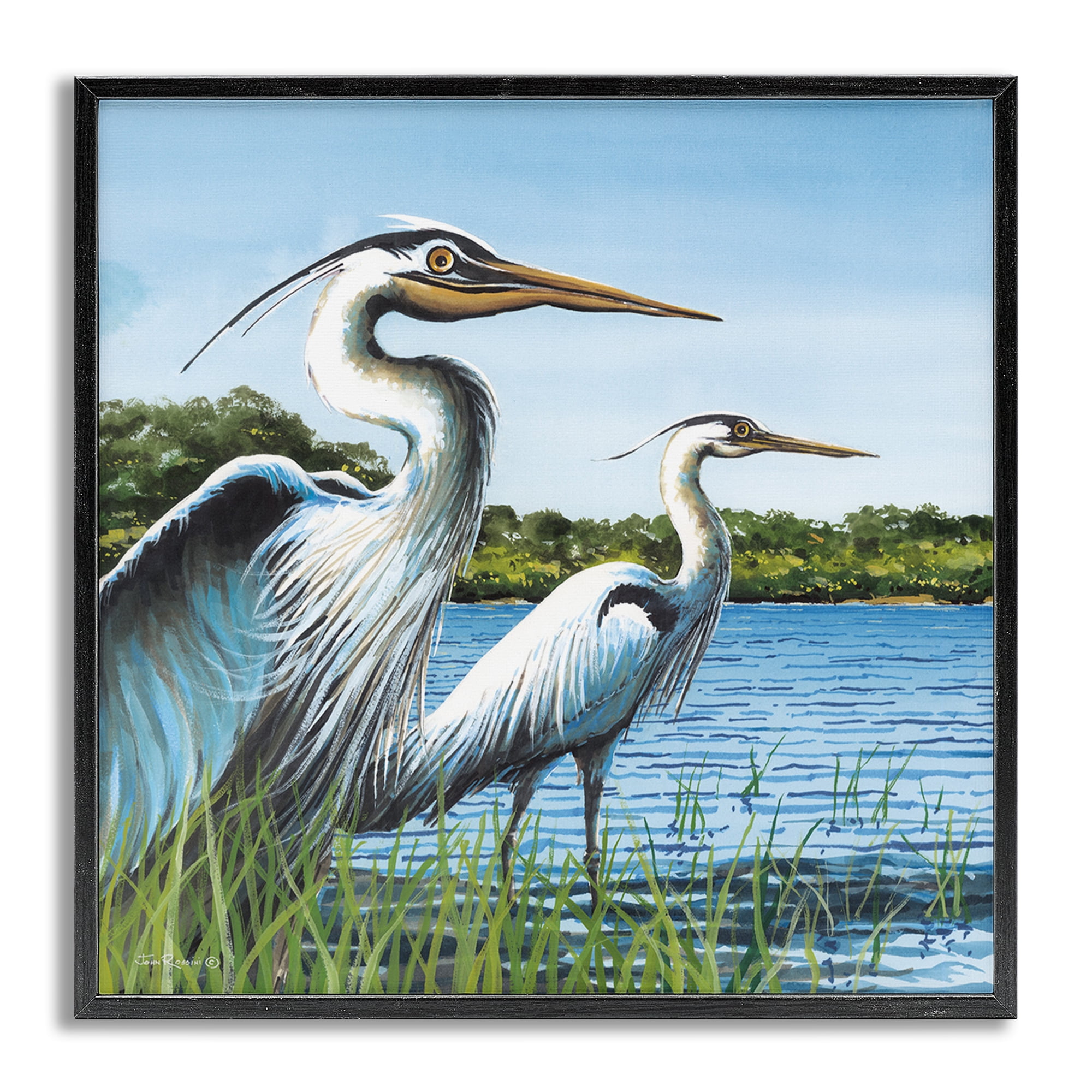 Stupell Industries Traditional Egrets Gazing Animals & Insects Painting Gray Framed Art Print Wall Art, 12 x 12