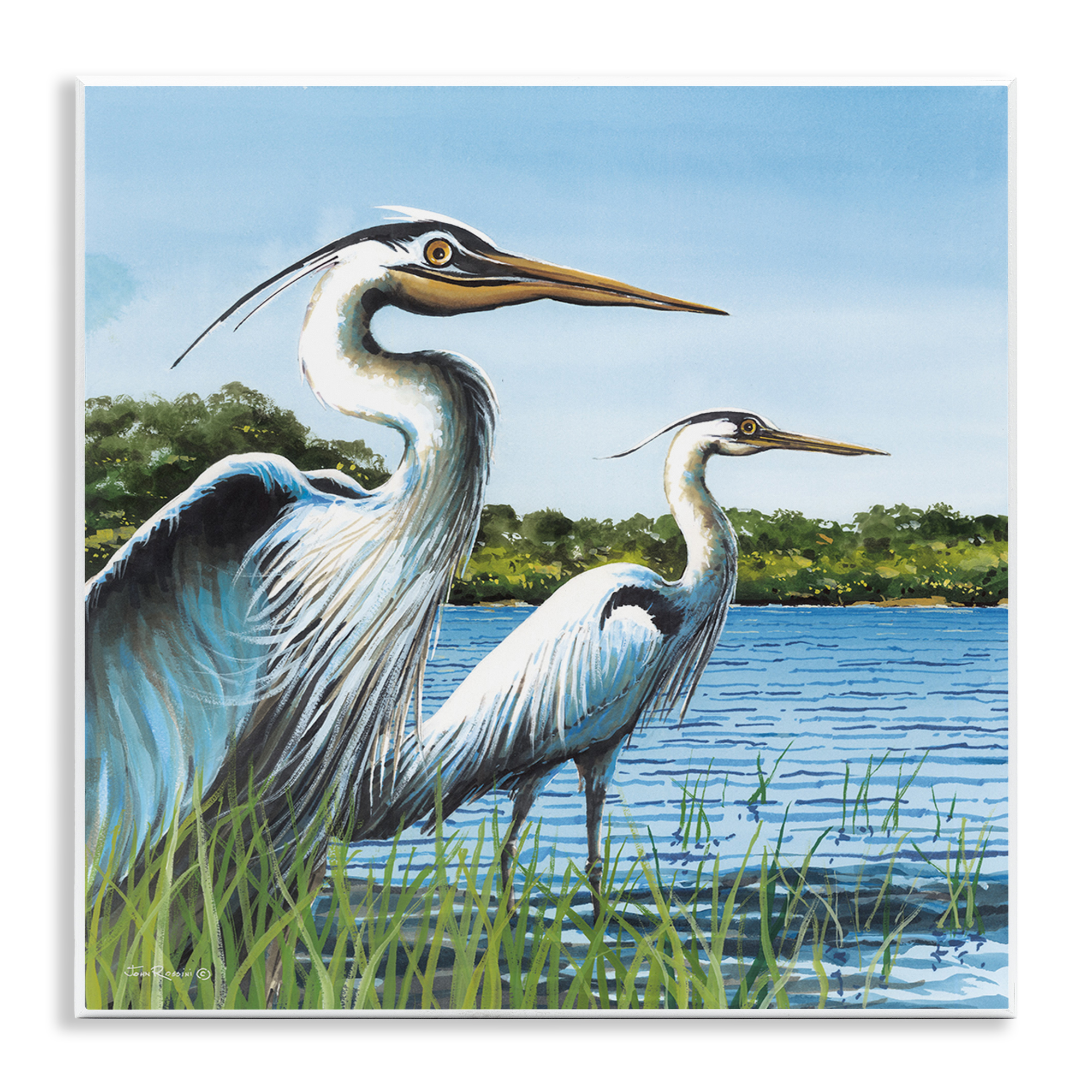 Stupell Industries Traditional Egrets Gazing Animals & Insects Painting Unframed Art Print Wall Art, 12 x 12