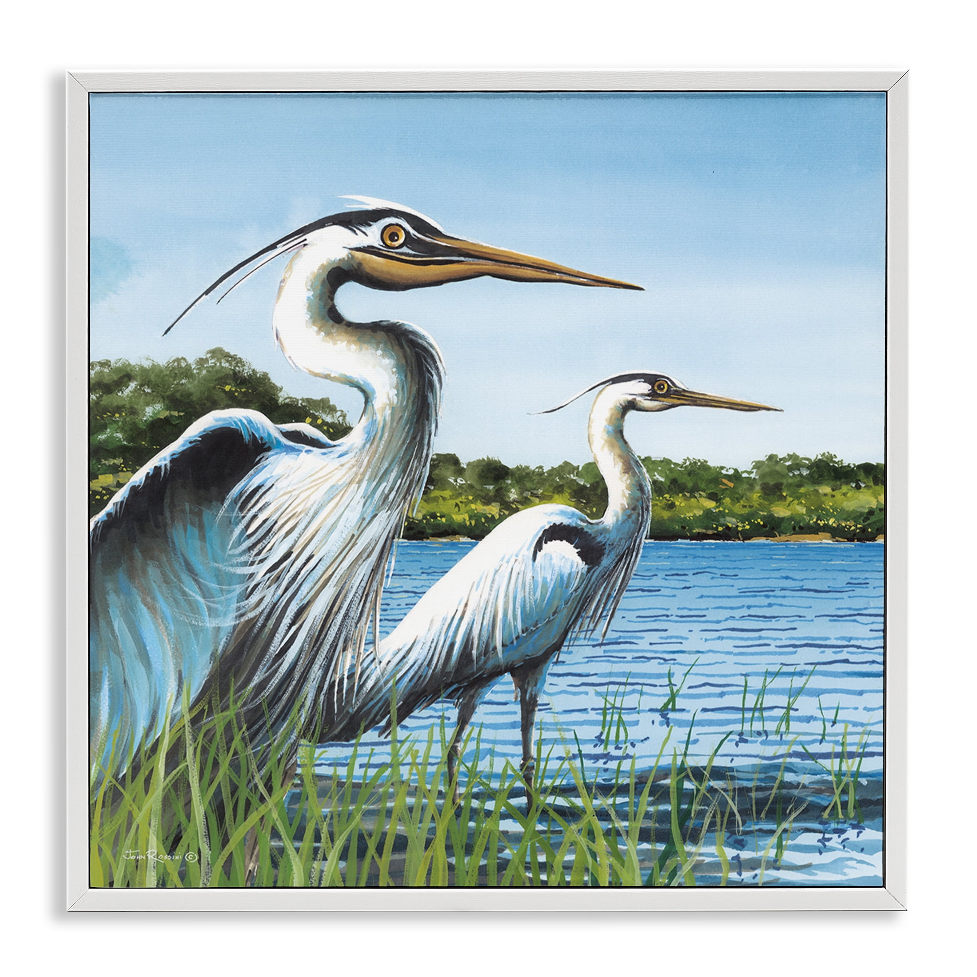 Stupell Industries Traditional Egrets Gazing Animals & Insects Painting White Framed Art Print Wall Art, 17 x 17