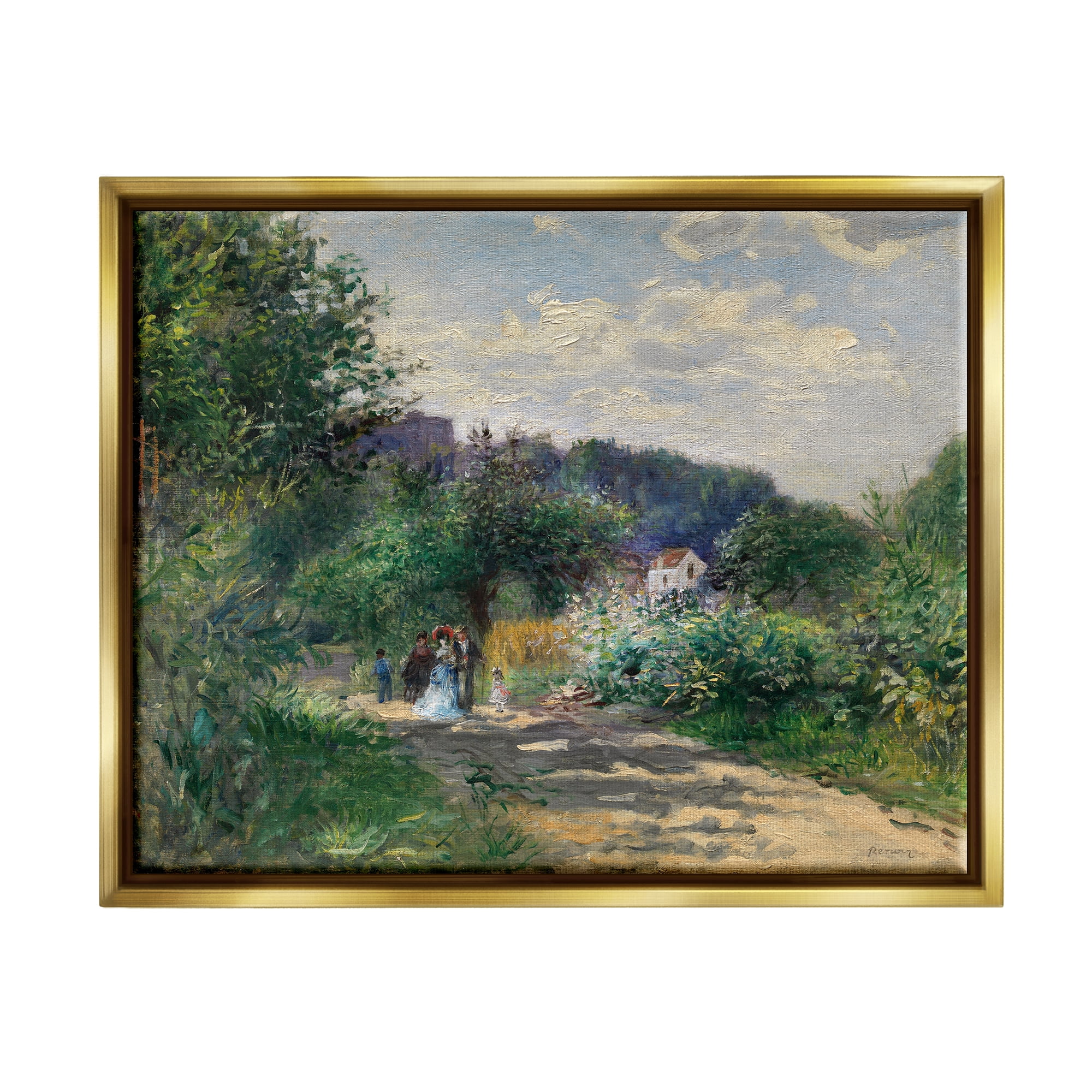 Stupell Industries Traditional Family on Path Landscape Painting Gold Floater Framed Canvas Art Print Wall Art, 21 x 17