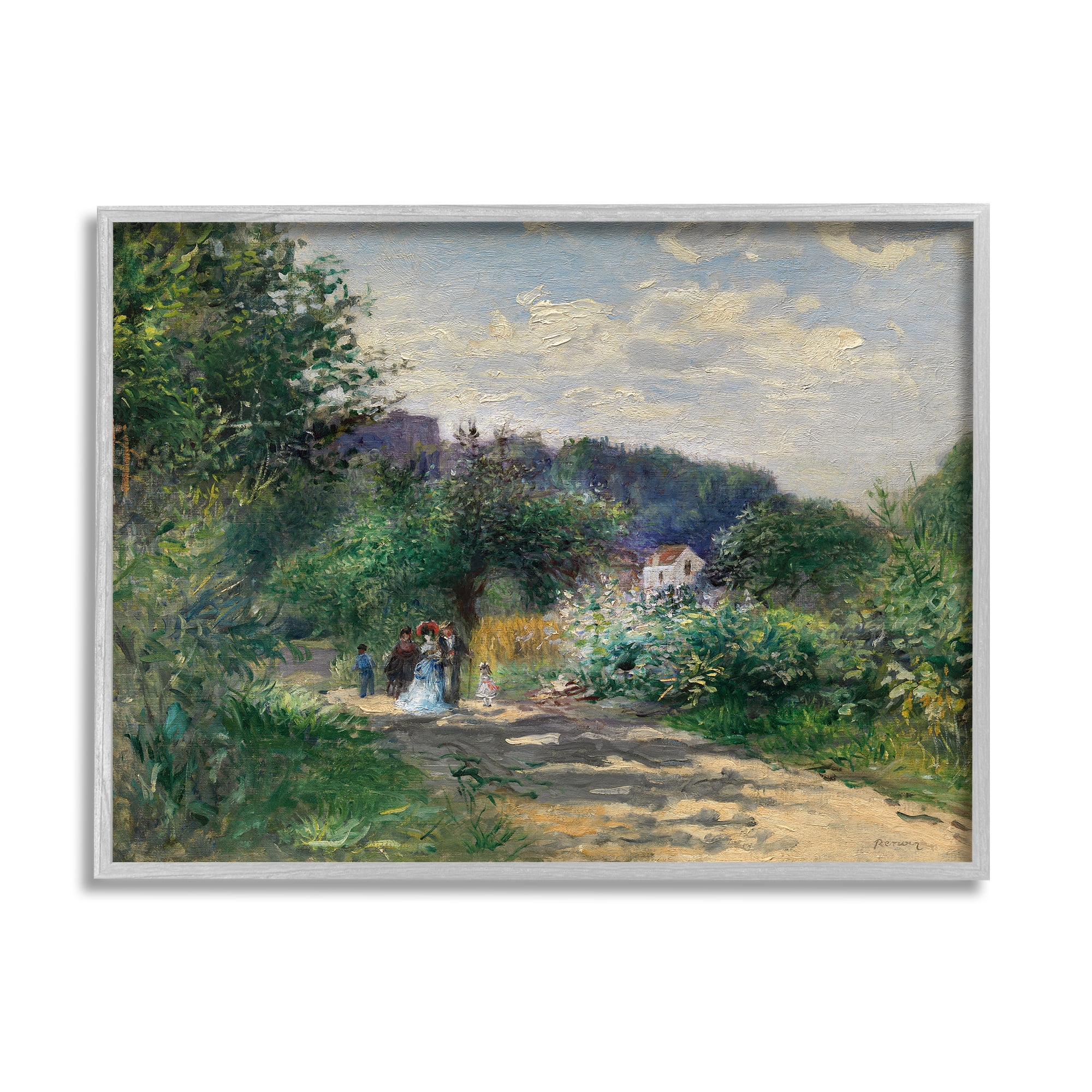 Stupell Industries Traditional Family on Path Landscape Painting Gray Framed Art Print Wall Art, 30 x 24