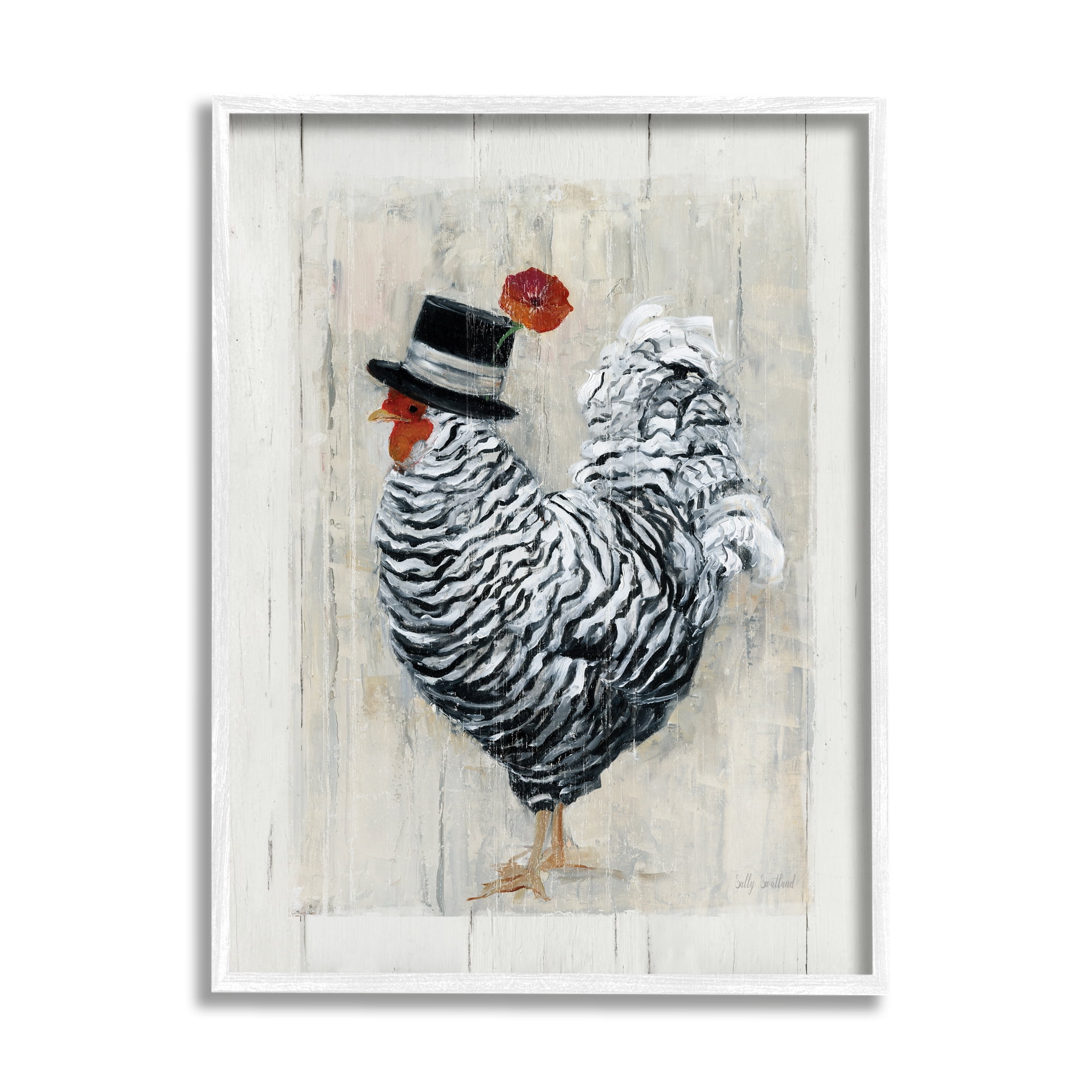 Stupell Industries Traditional Farm Chicken in Black Hat Chic Bird, 11 x 14, Design by Sally Swatland