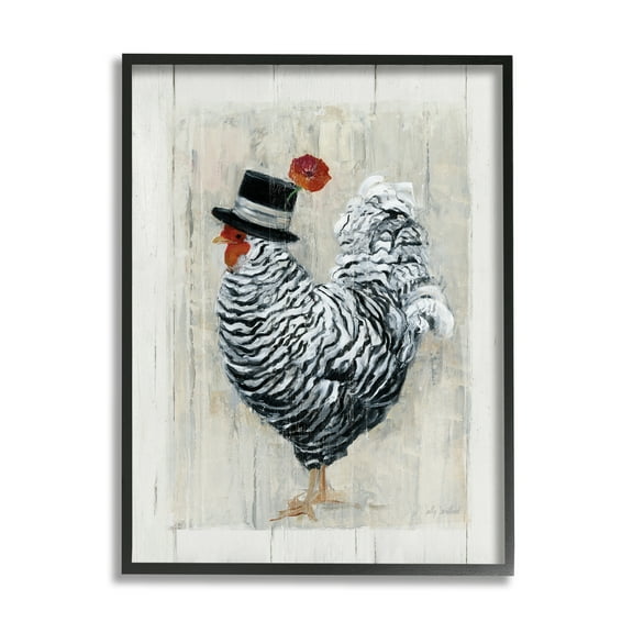 Stupell Industries Traditional Farm Chicken in Black Hat Chic Bird Animals & Insects Painting Black Framed Art Print Wall Art, 11 x 14