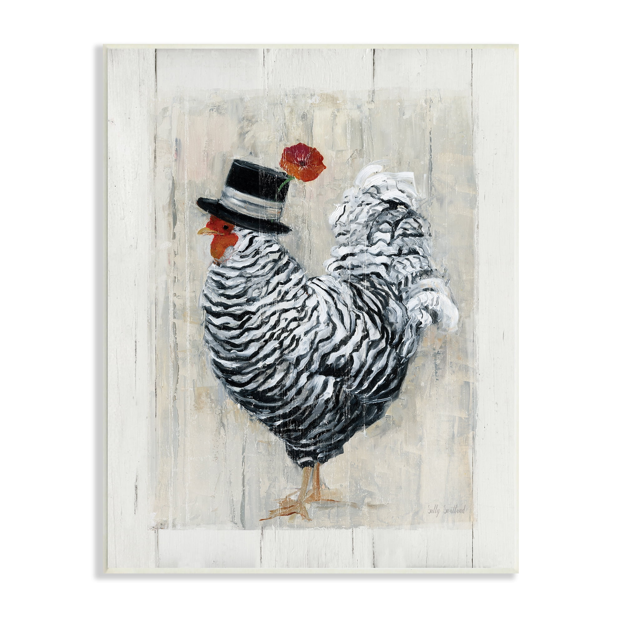 Stupell Industries Traditional Farm Chicken in Black Hat Chic Bird Animals & Insects Painting Unframed Art Print Wall Art, 13 x 19