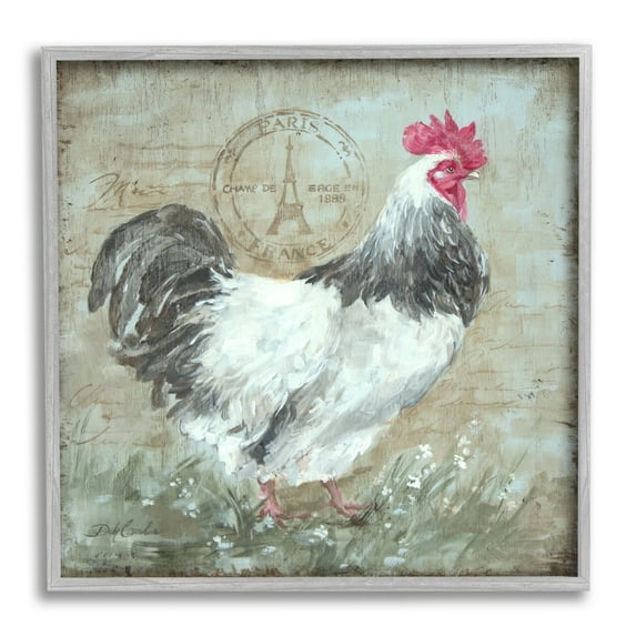 Stupell Industries Traditional Farm Rooster Vintage Parisian Stamp Rustic Animal, 24 x 24, Design by Debi Coules