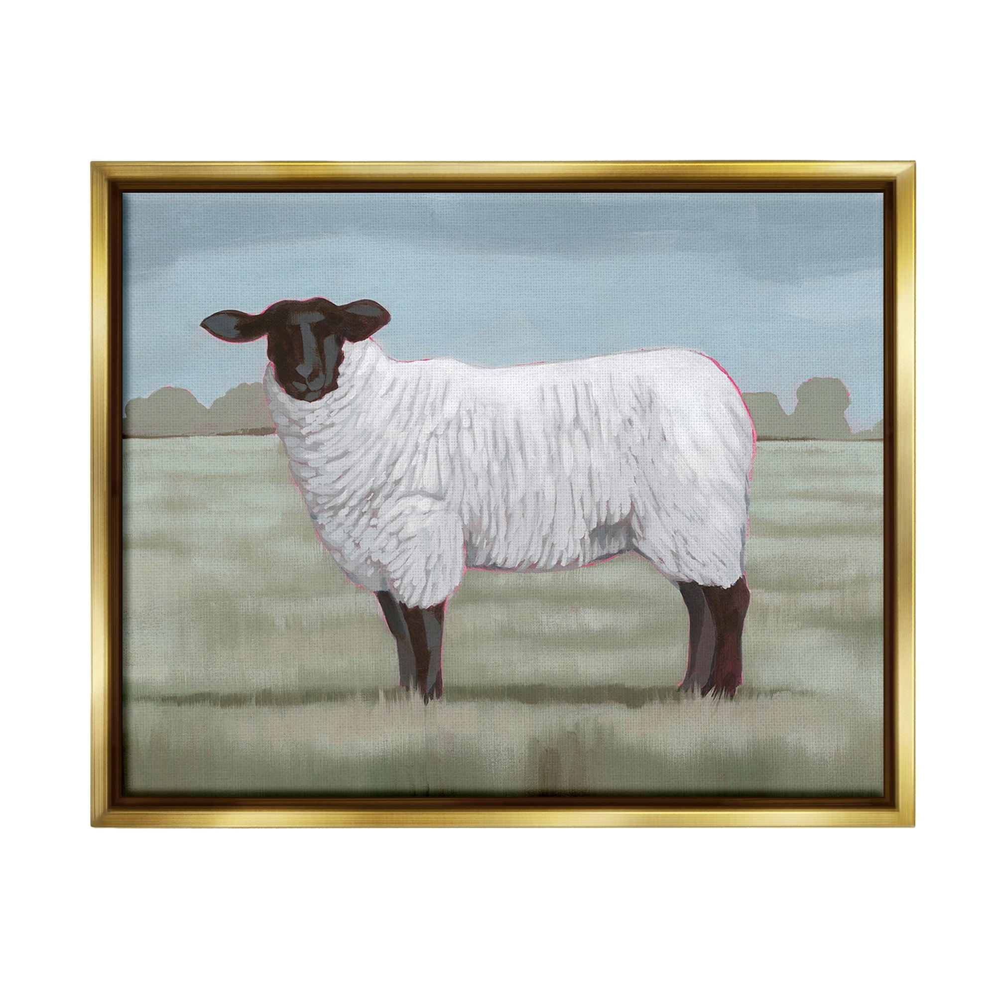 Stupell Industries Traditional Farm Sheep Animals & Insects Painting Gold Floater Framed Canvas Art Print Wall Art, 21 x 17
