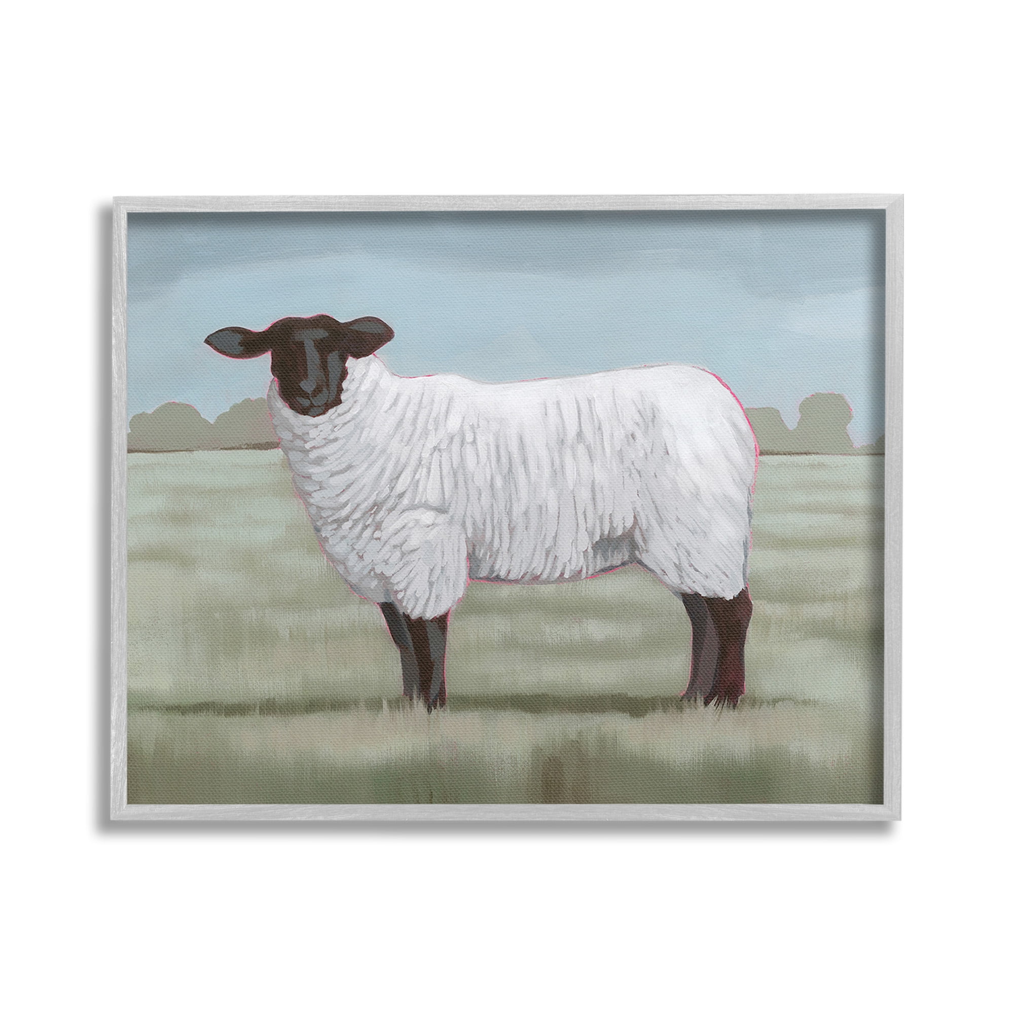 Stupell Industries Traditional Farm Sheep Animals & Insects Painting Gray Framed Art Print Wall Art, 30 x 24